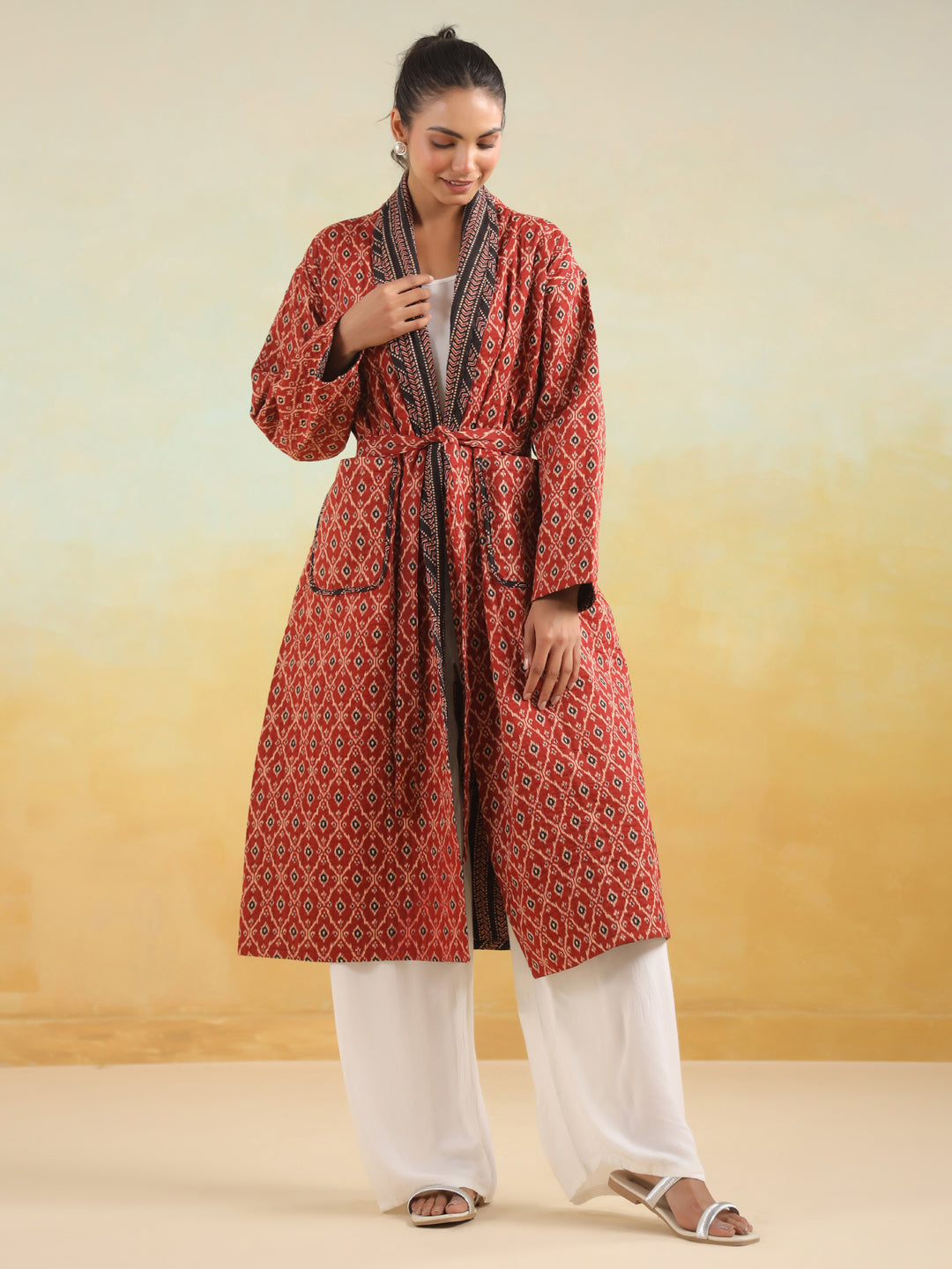 Ikkat Printed Light Quilted Reversible Cotton Robe
