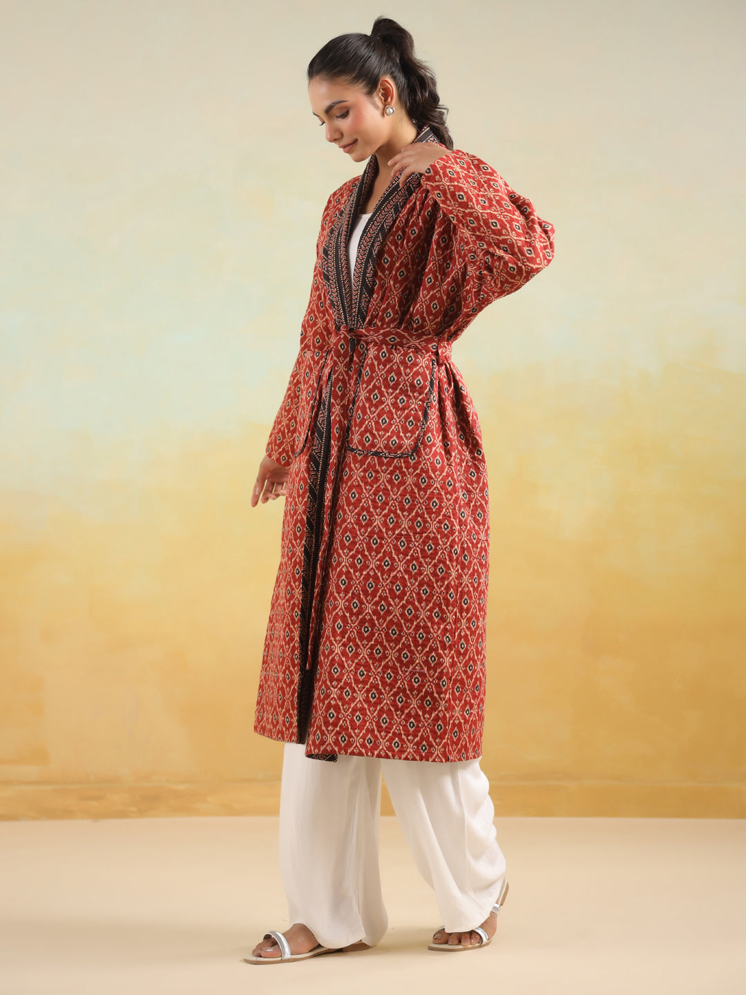 Ikkat Printed Light Quilted Reversible Cotton Robe