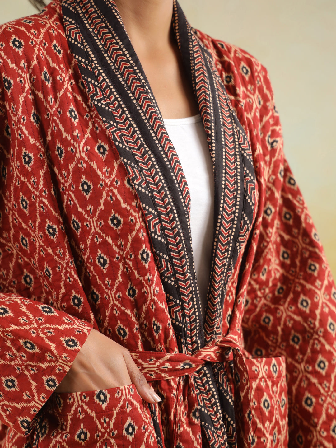 Ikkat Printed Light Quilted Reversible Cotton Robe