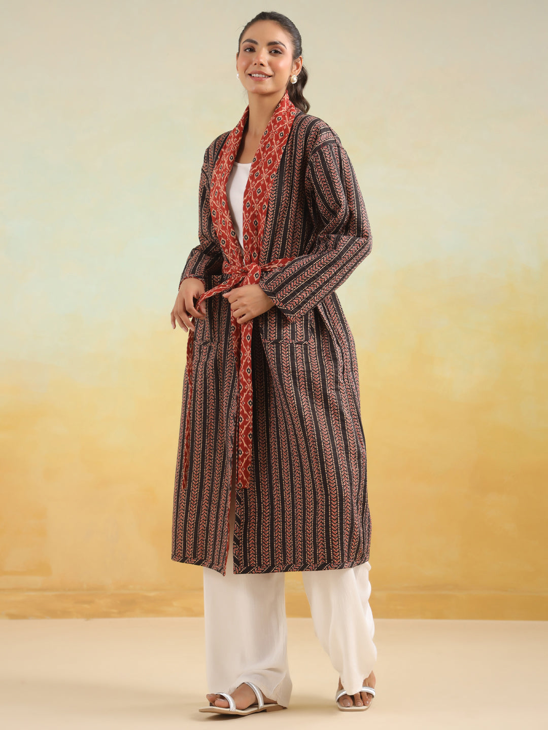 Ikkat Printed Light Quilted Reversible Cotton Robe