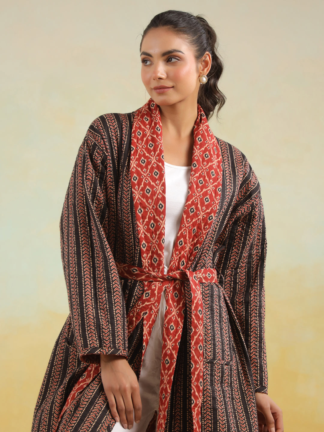 Ikkat Printed Light Quilted Reversible Cotton Robe