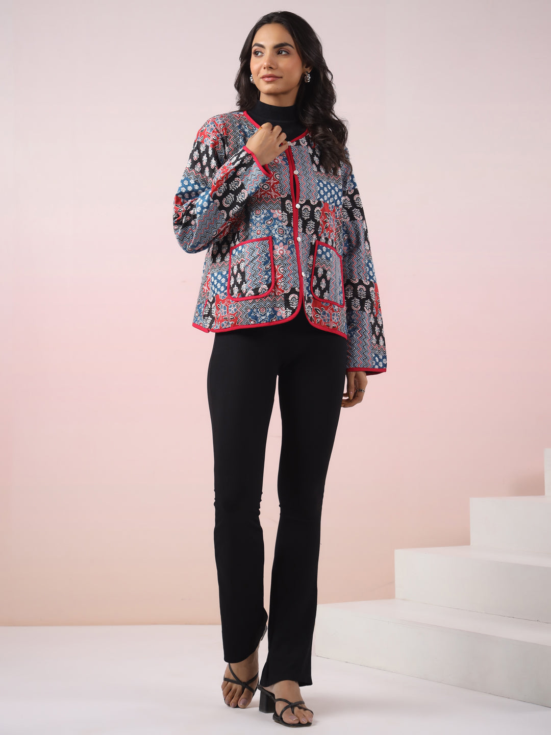 Indigo Patchwork Printed Free Size Jacket