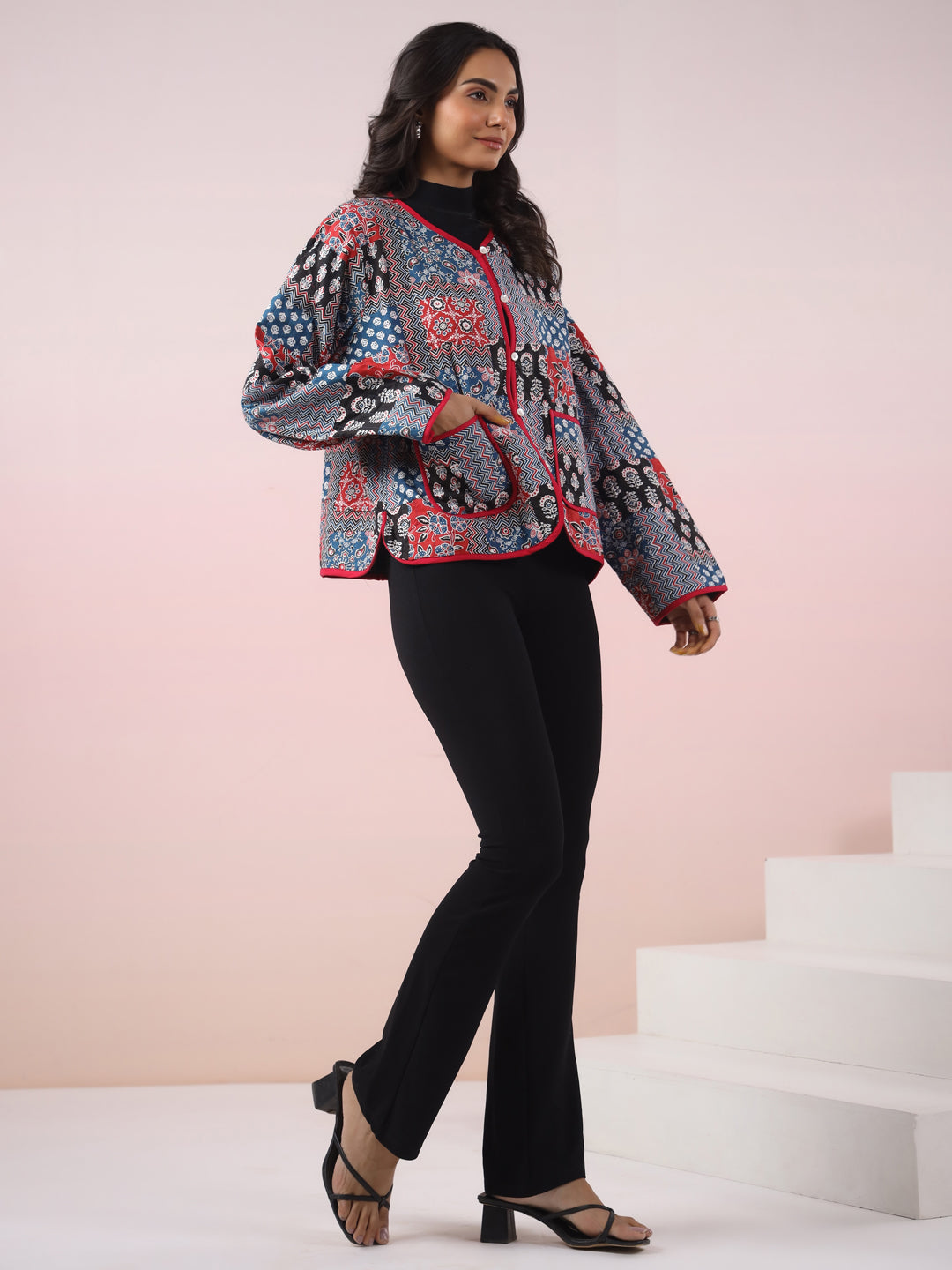 Indigo Patchwork Printed Free Size Jacket