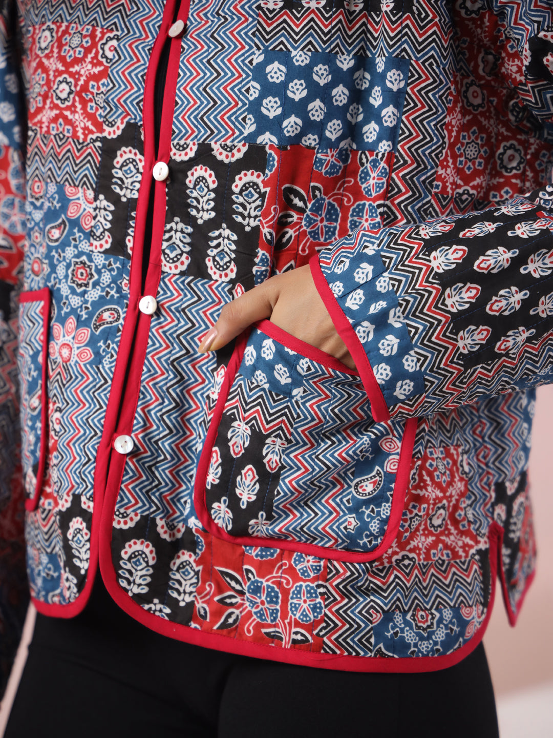 Indigo Patchwork Printed Free Size Jacket