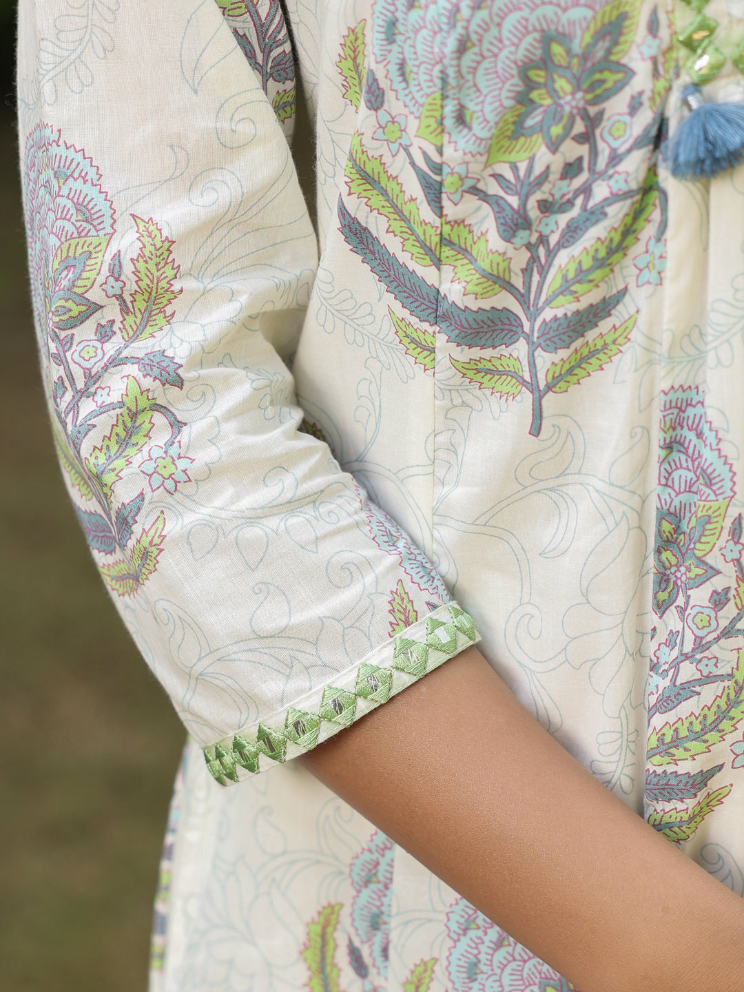 White A-Line Dress with Boota, Mirrorless & Tassel Detailing
