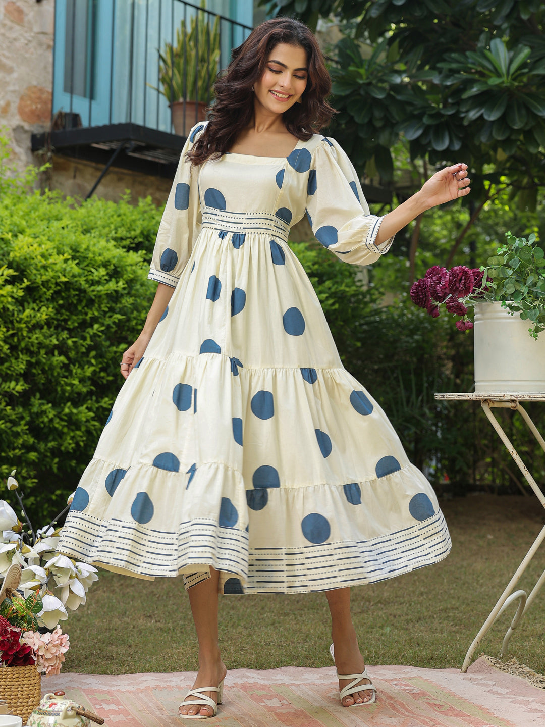 Polka Dots Navy Blue Printed Dress