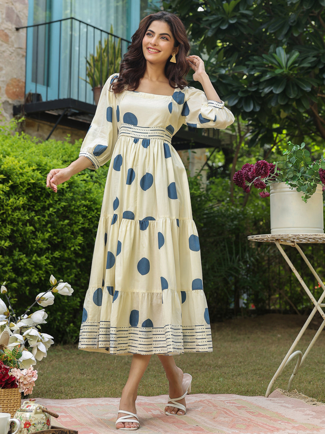 Polka Dots Navy Blue Printed Dress