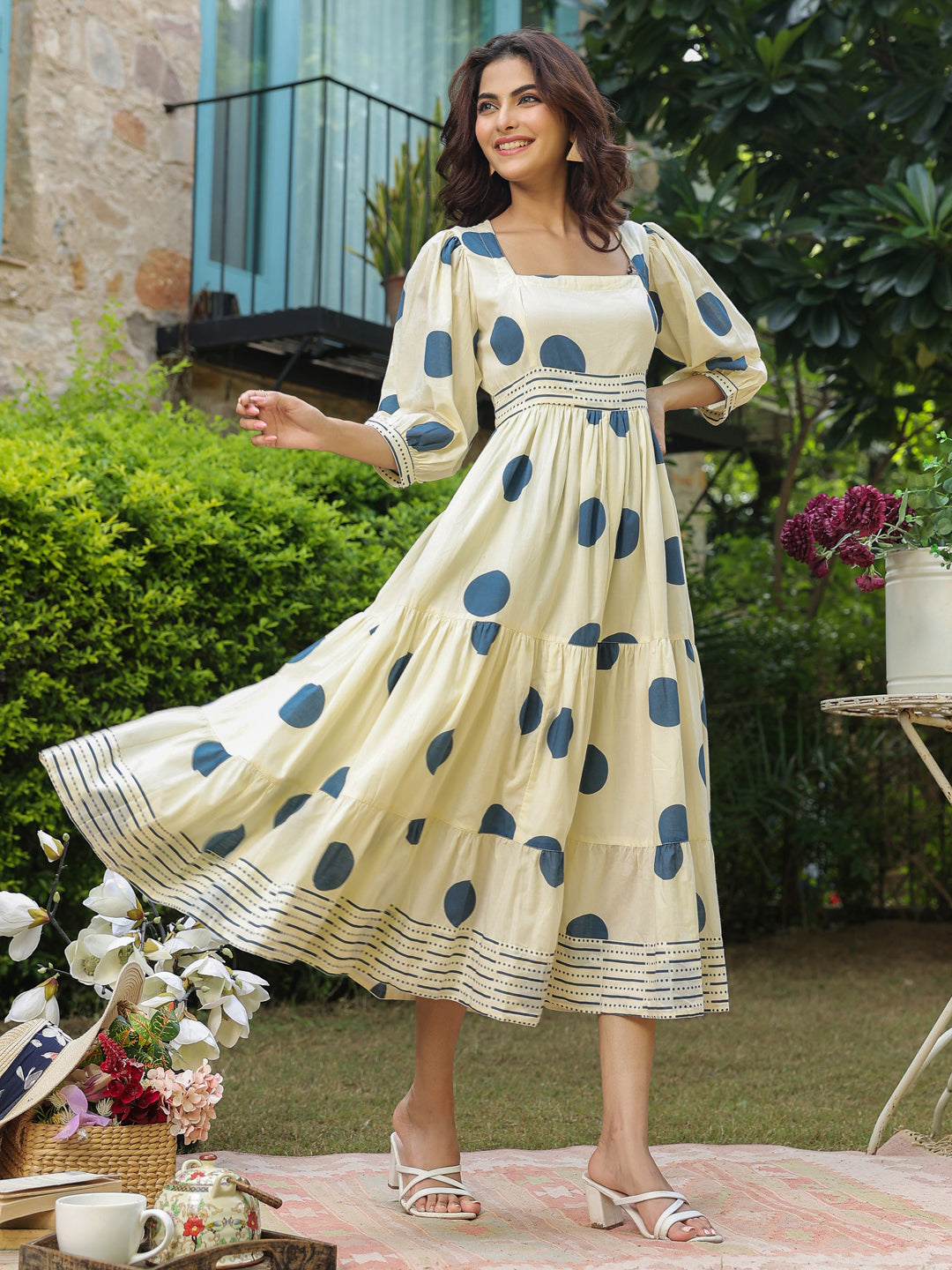Polka Dots Navy Blue Printed Dress