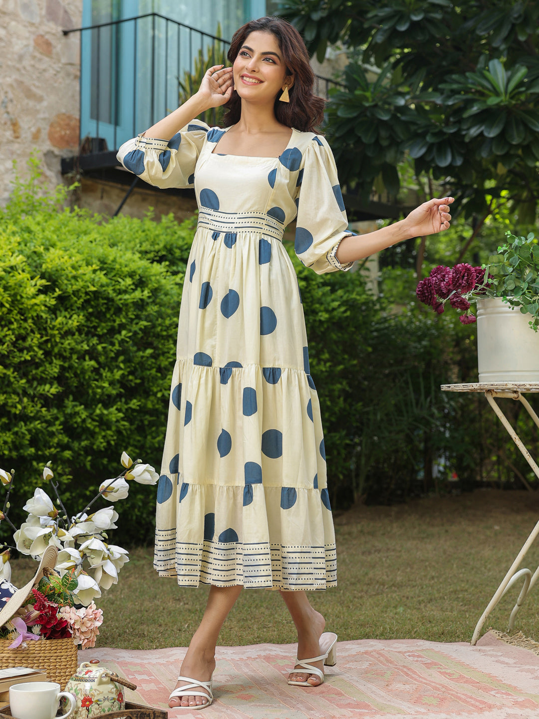 Polka Dots Navy Blue Printed Dress
