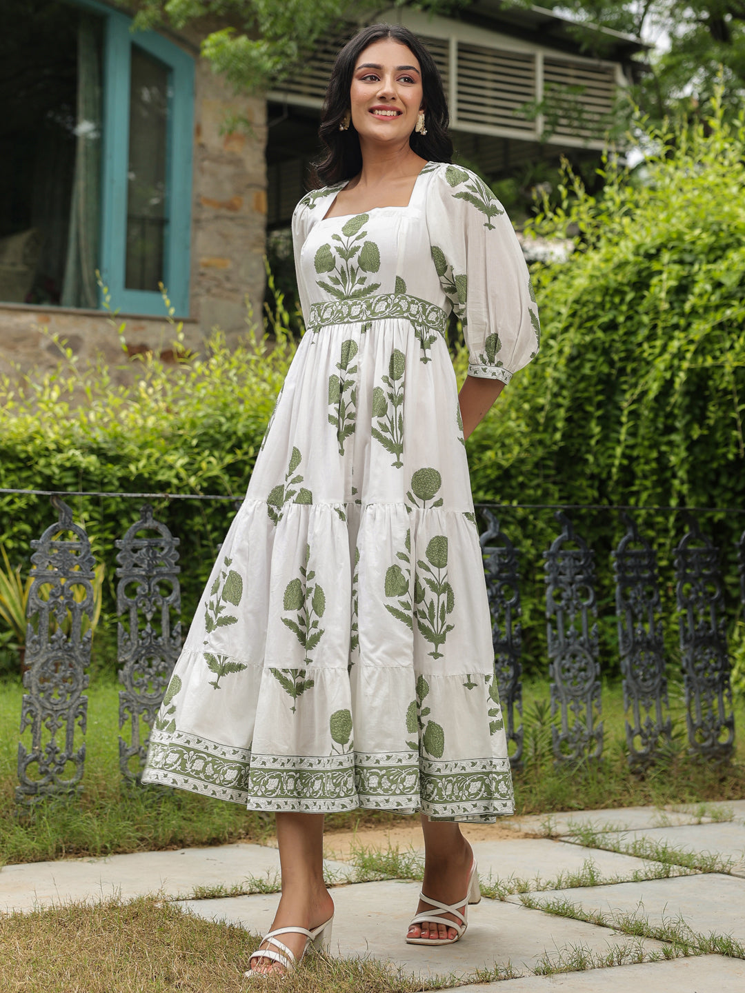 Printed Mughal Boota Dress with Sweetie Pie Neckline