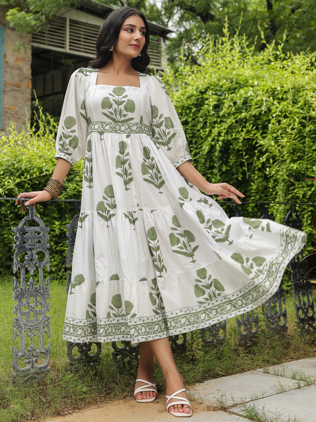 Printed Mughal Boota Dress with Sweetie Pie Neckline