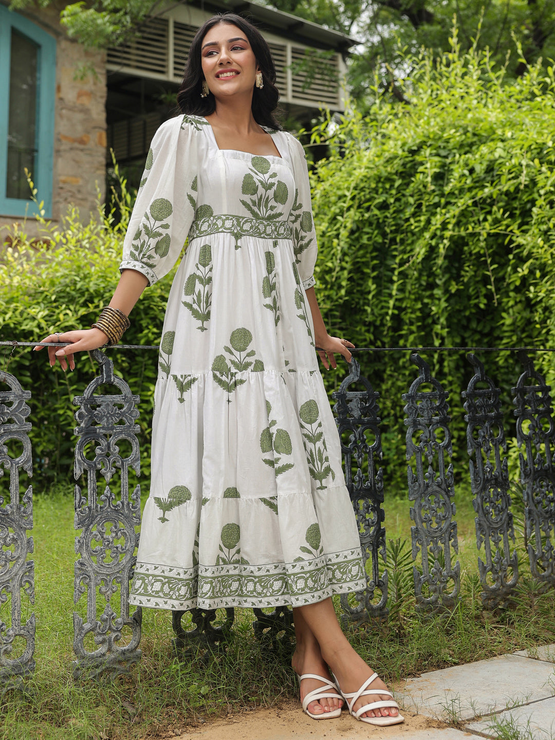 Printed Mughal Boota Dress with Sweetie Pie Neckline