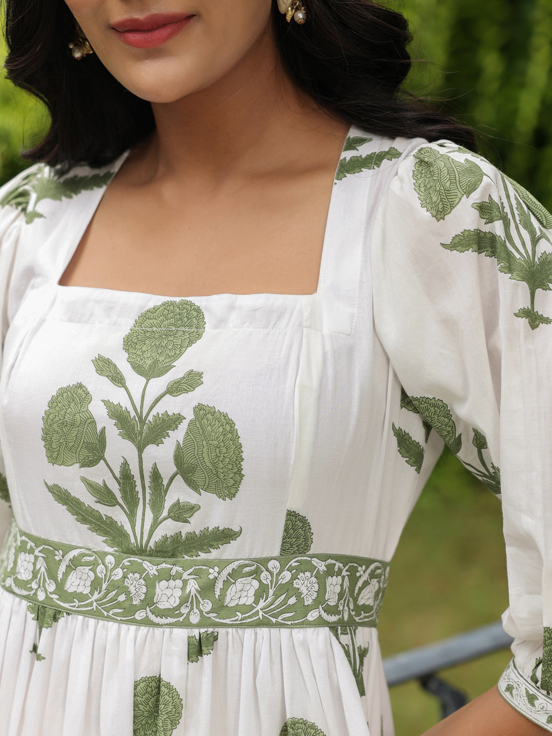Printed Mughal Boota Dress with Sweetie Pie Neckline