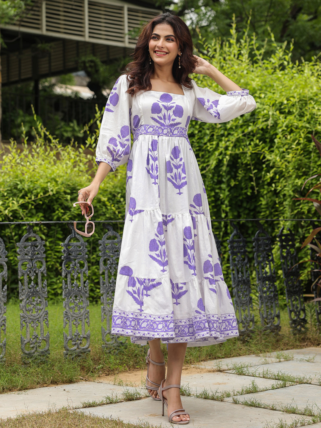 Printed Mughal Boota Dress with Sweetie Pie Neckline