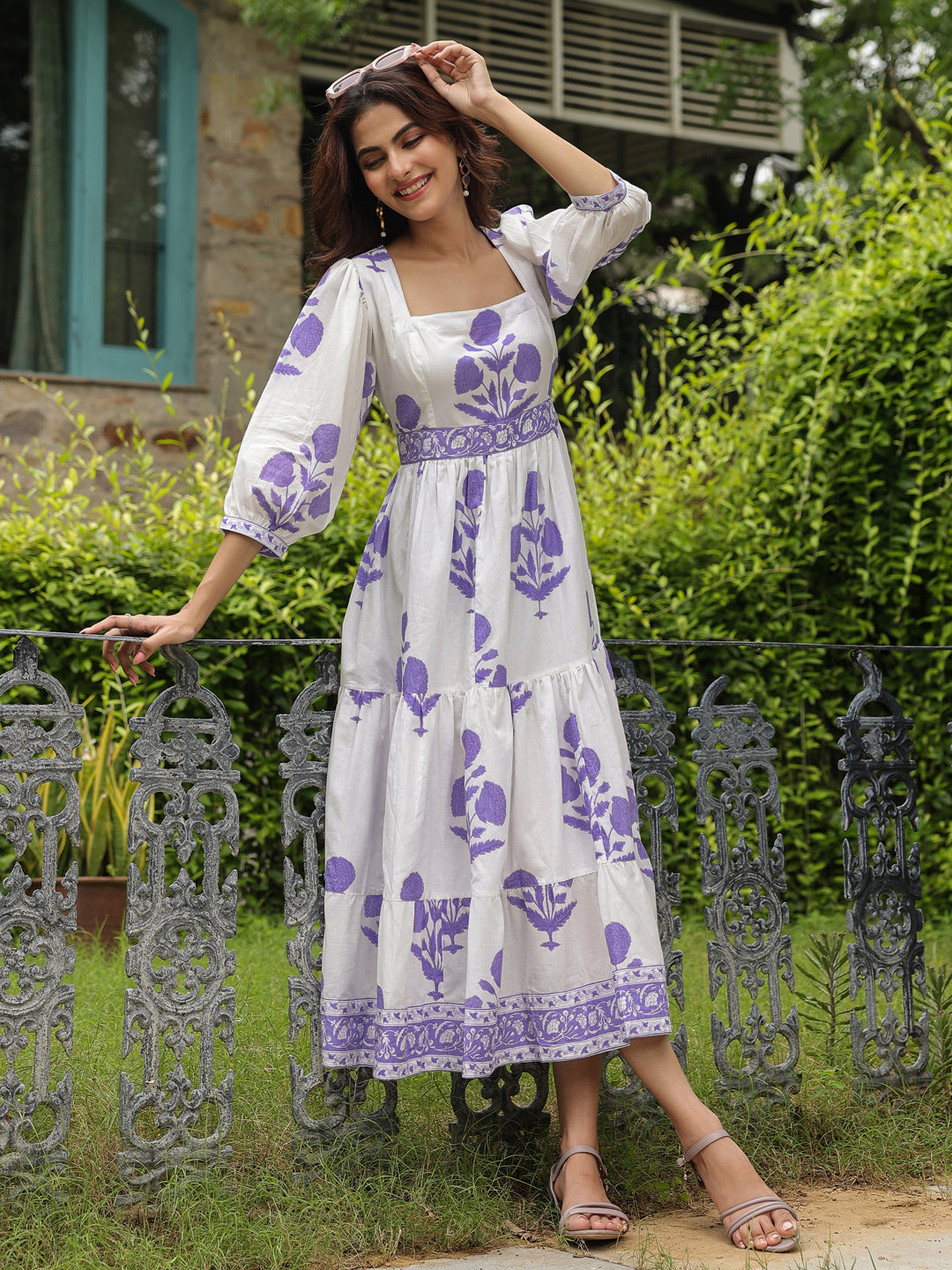 Printed Mughal Boota Dress with Sweetie Pie Neckline