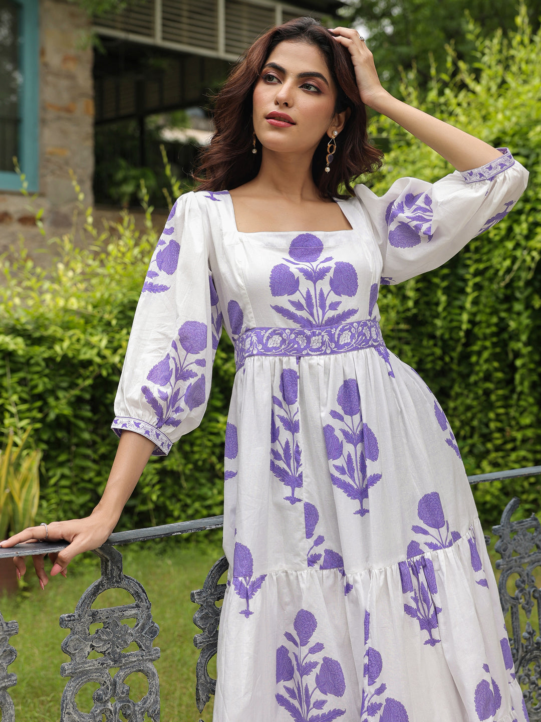 Printed Mughal Boota Dress with Sweetie Pie Neckline