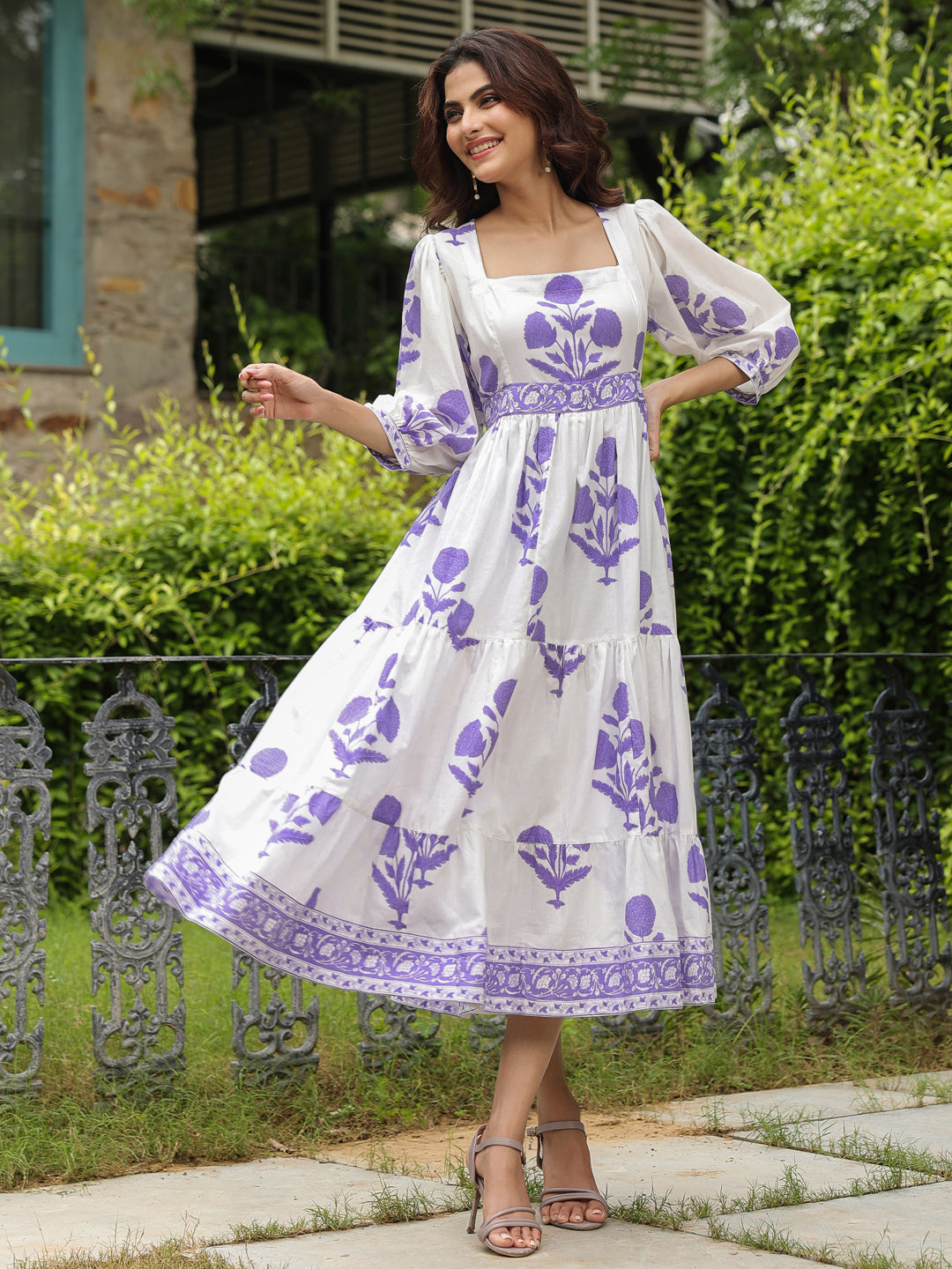Printed Mughal Boota Dress with Sweetie Pie Neckline