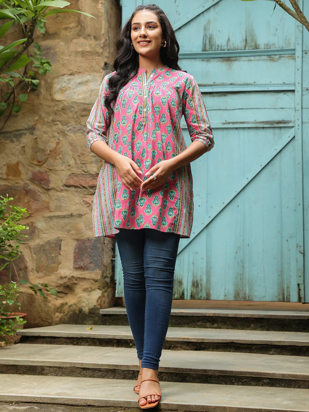 Ethnic Motifs Print Longline A-Line Top