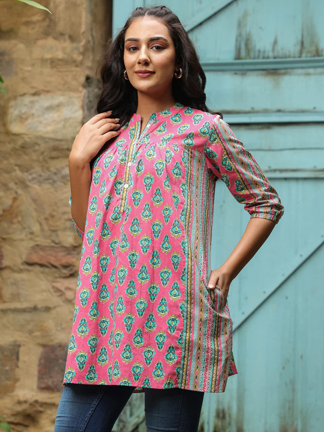 Ethnic Motifs Print Longline A-Line Top