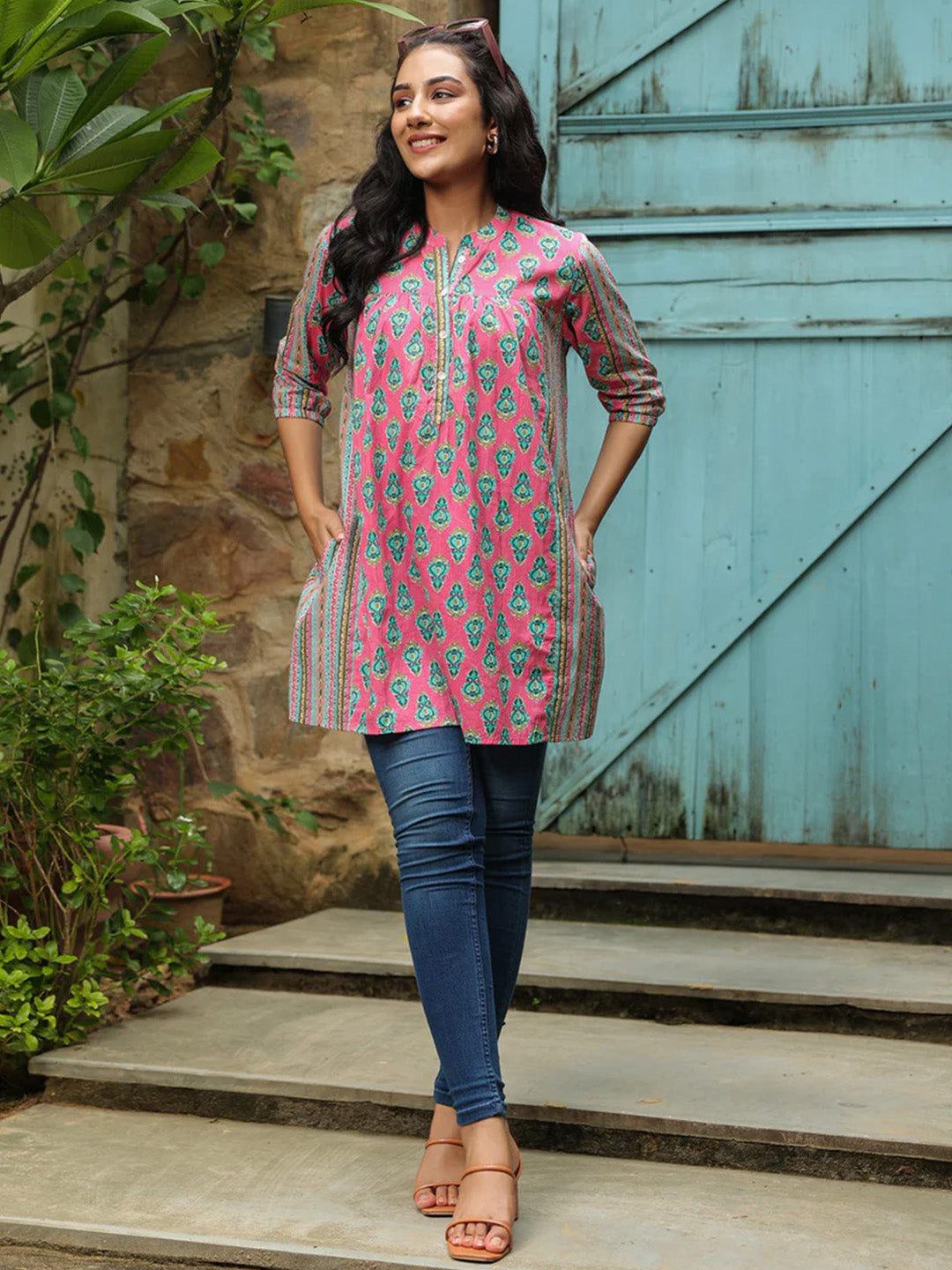 Ethnic Motifs Print Longline A-Line Top