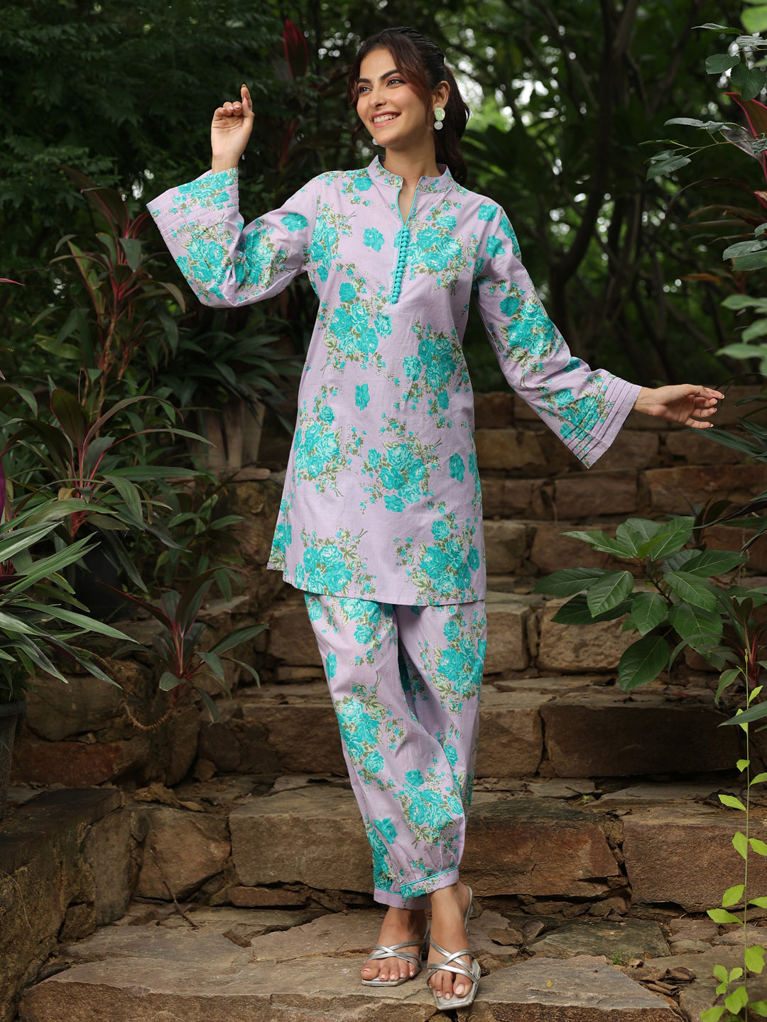 Lavender Printed Ethnic Co-ord Set