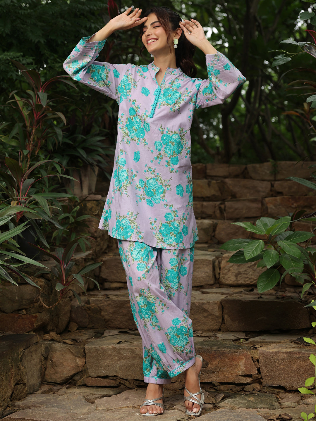 Lavender Printed Ethnic Co-ord Set