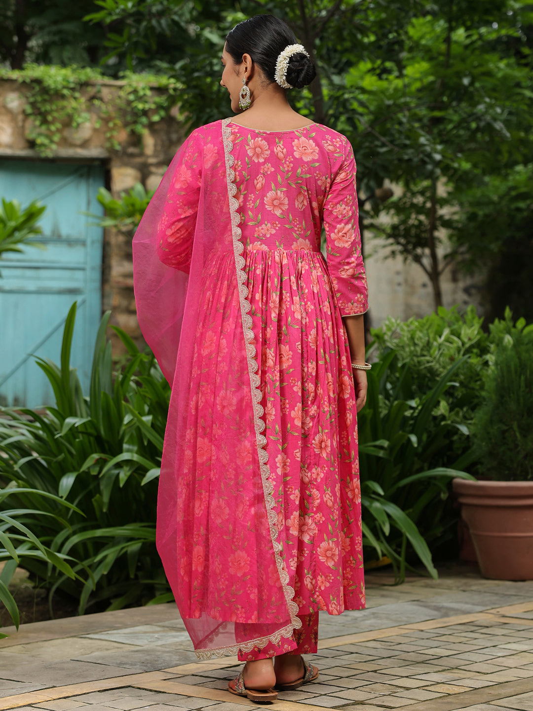 Pink Printed Anarkali Suit Set