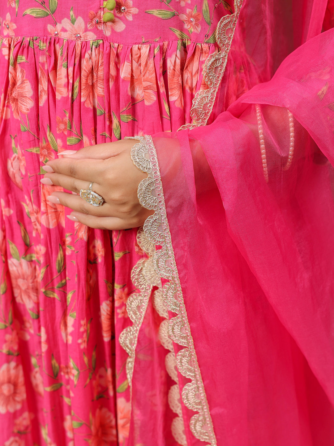 Pink Printed Anarkali Suit Set