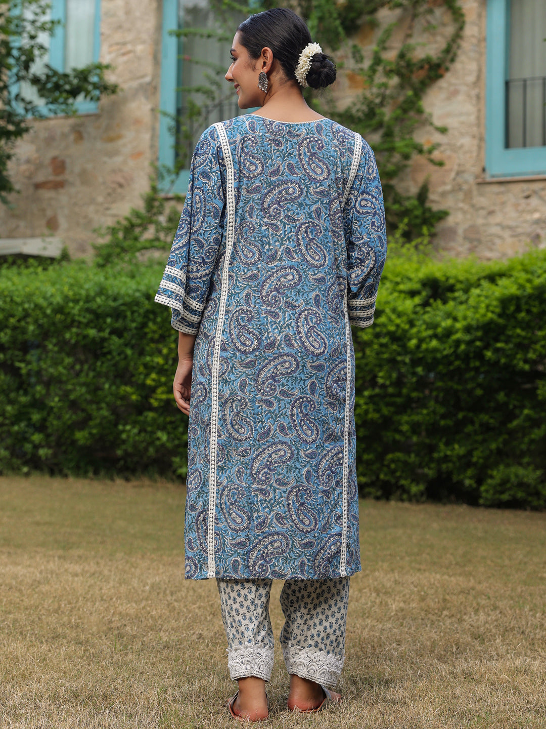 Paisley Blue Printed Afghani Chogha