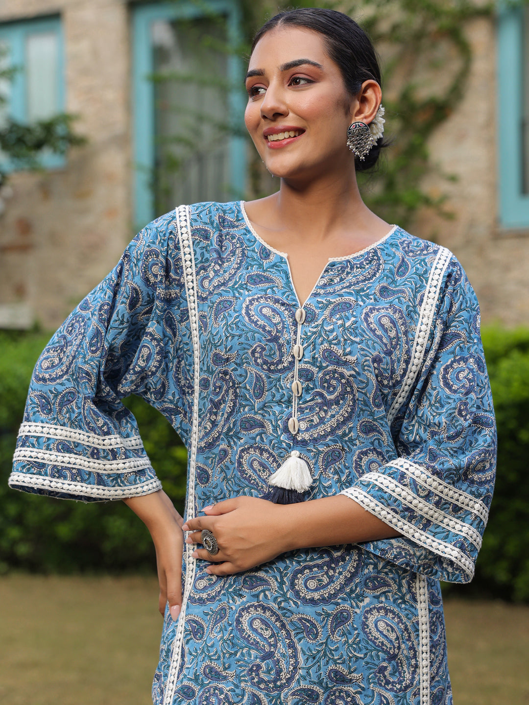 Paisley Blue Printed Afghani Chogha