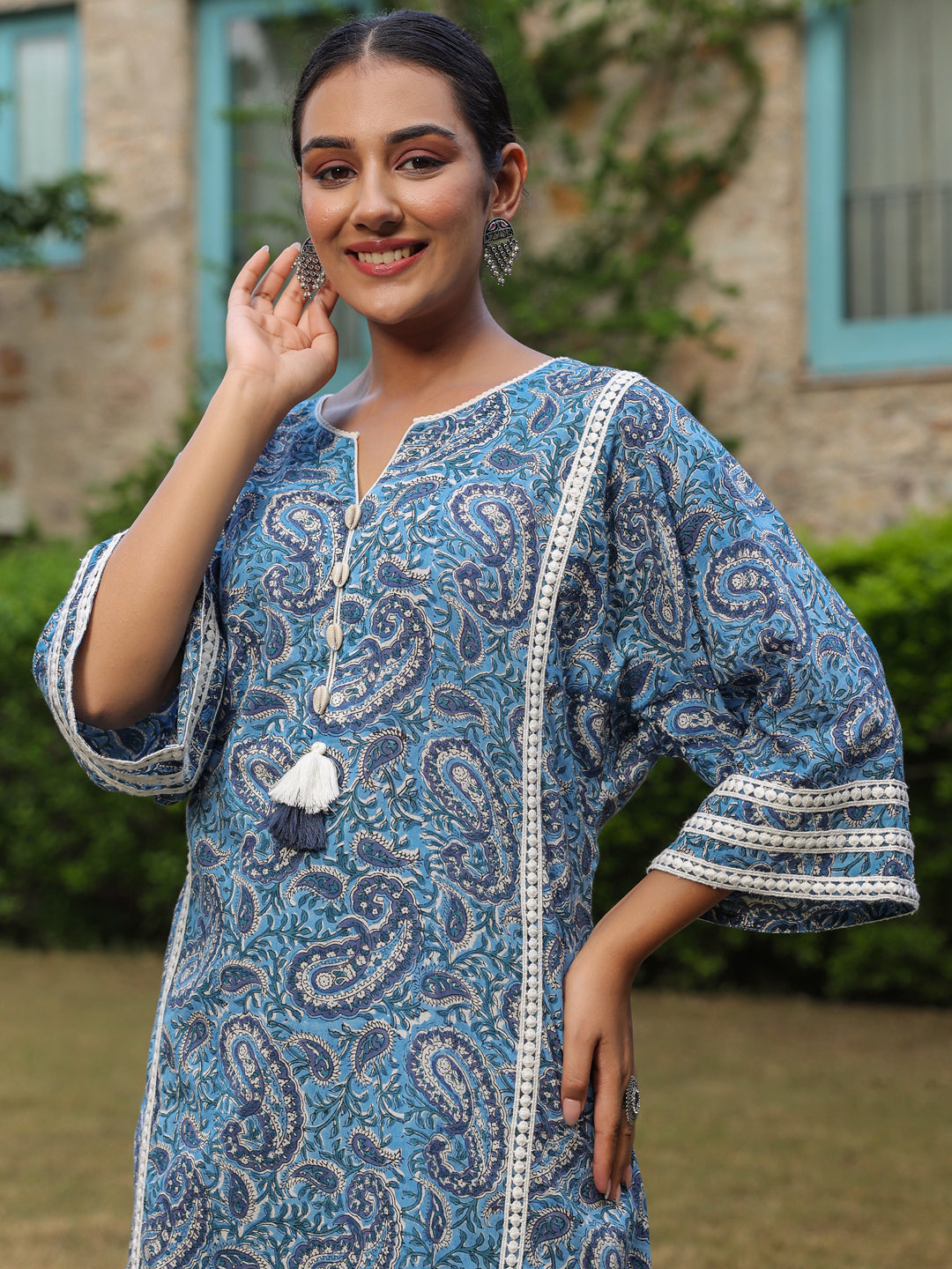 Paisley Blue Printed Afghani Chogha