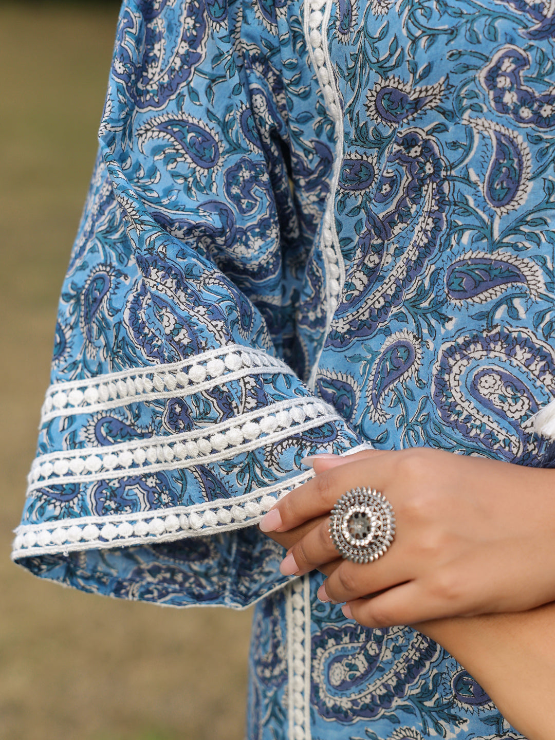 Paisley Blue Printed Afghani Chogha