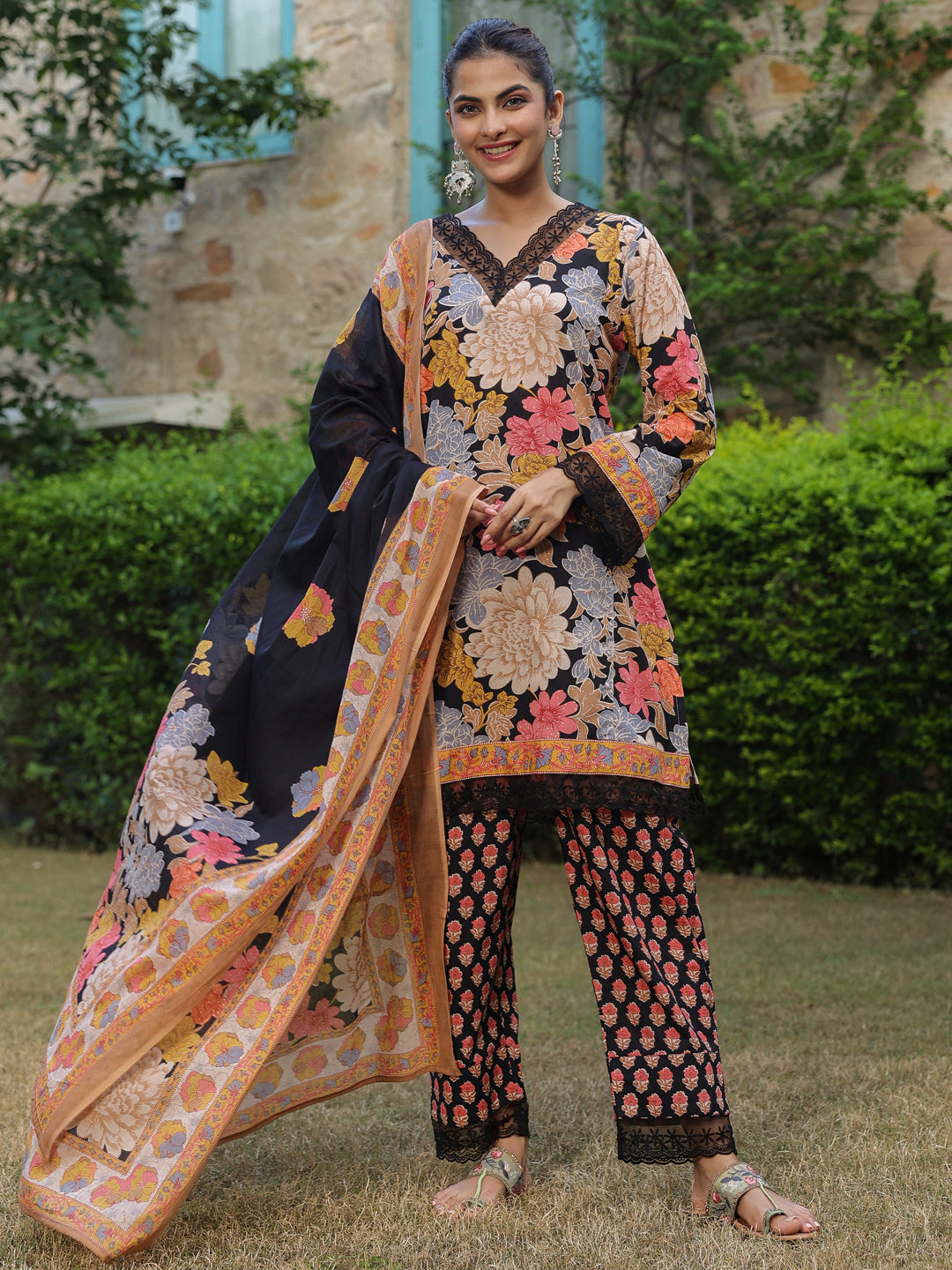 Black Printed Pakistani Suit Set