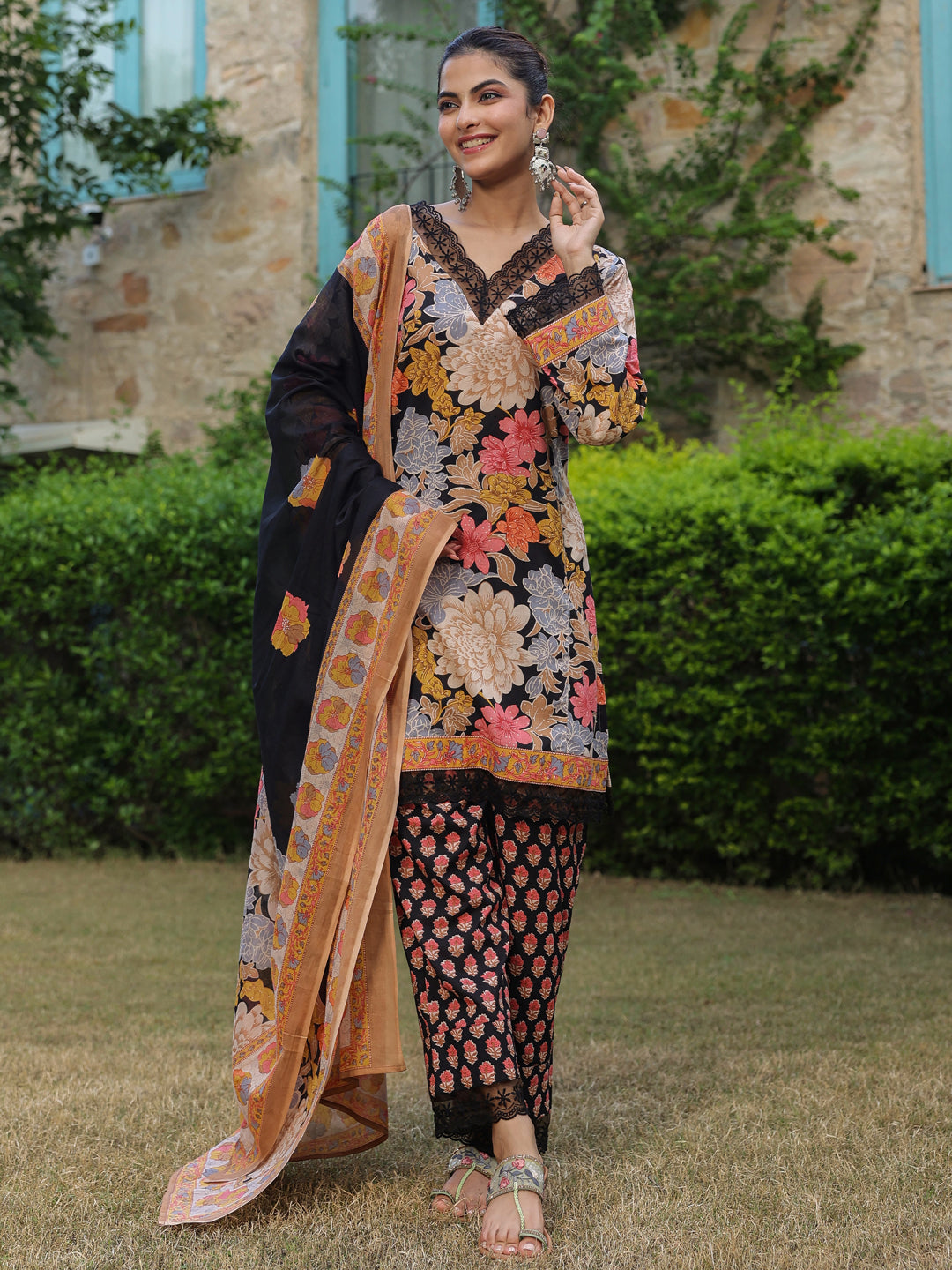 Black Printed Pakistani Suit Set