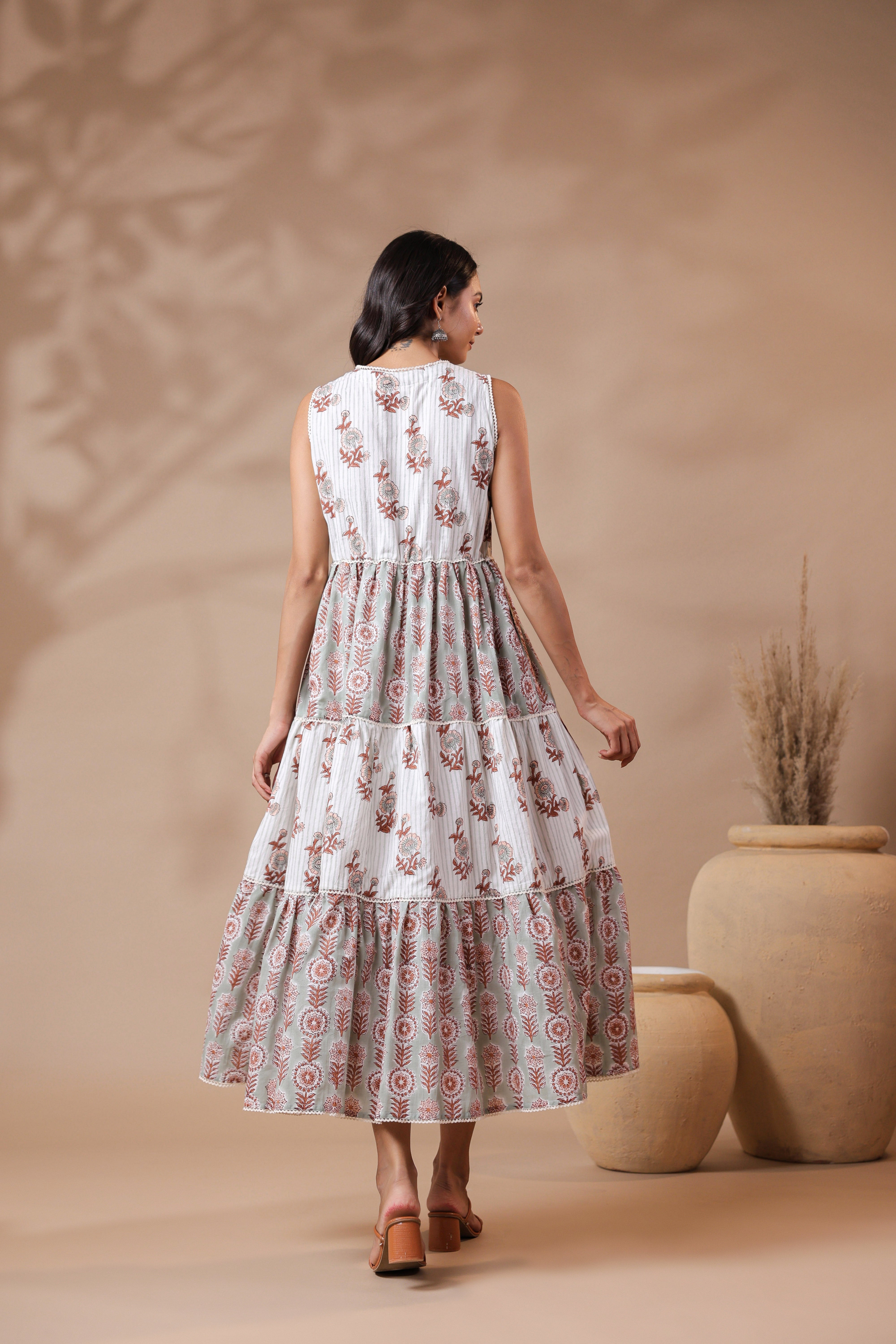 V-neck Handblock Printed Dress