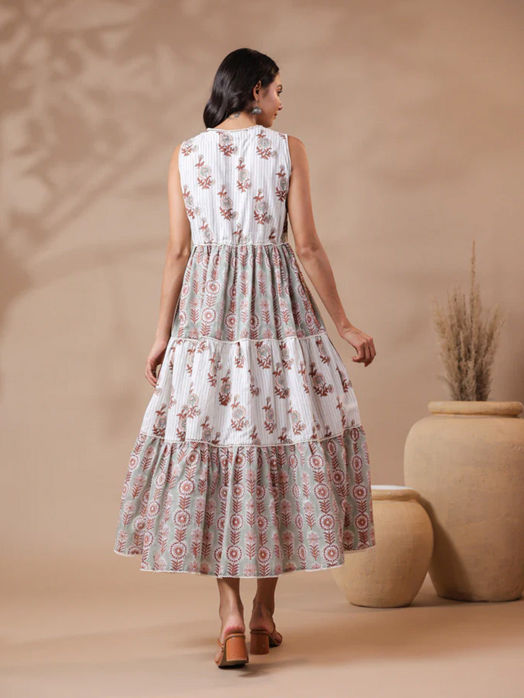 V-neck Handblock Printed Dress