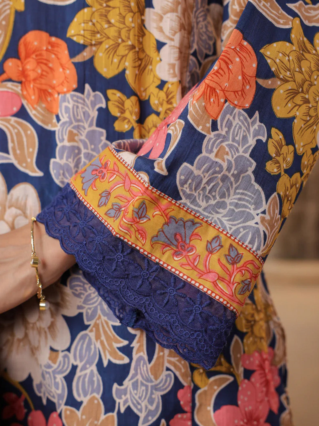 Navy Blue Printed Pakistani-Style Suit Kurta Set