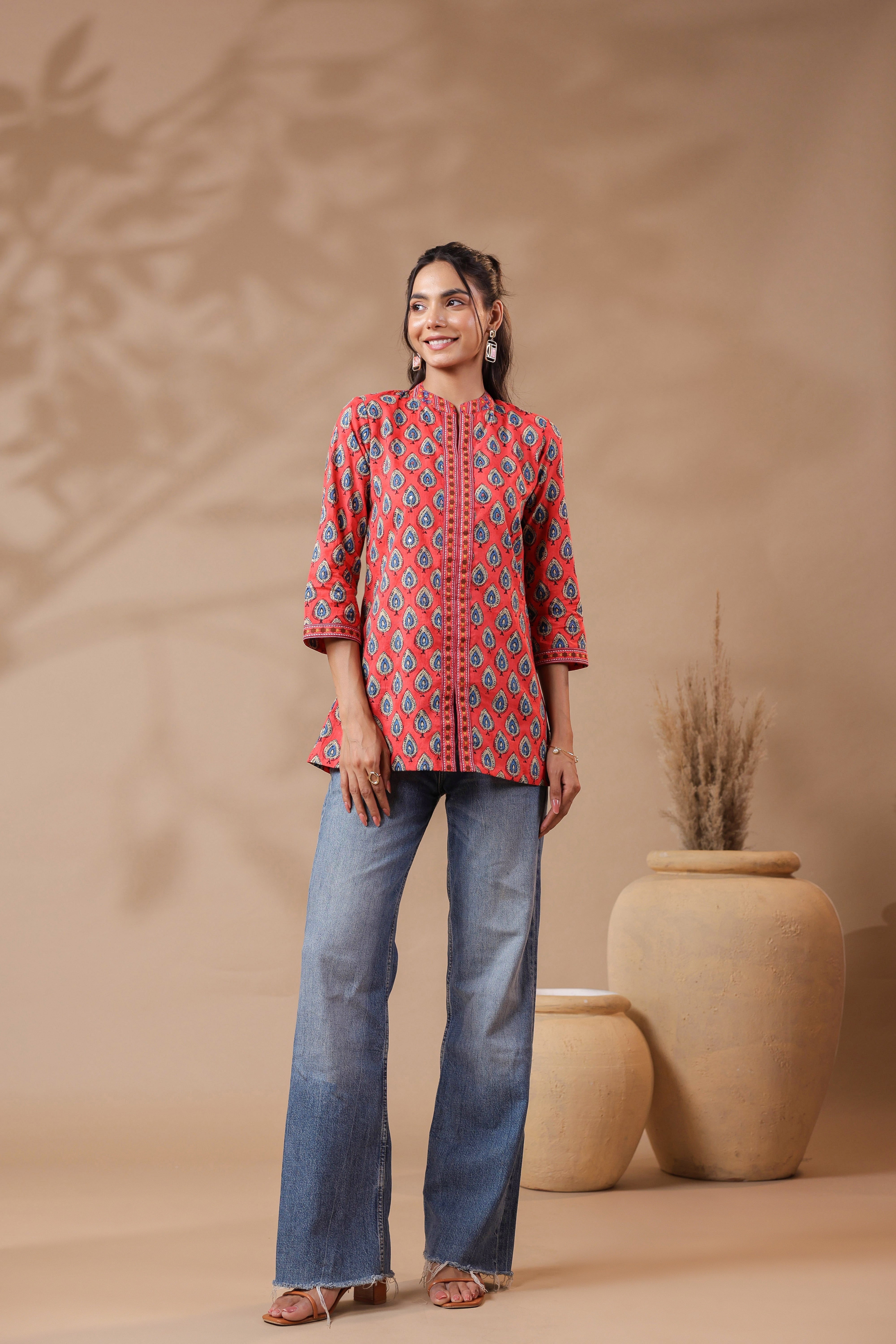 Peach Printed Cotton Top