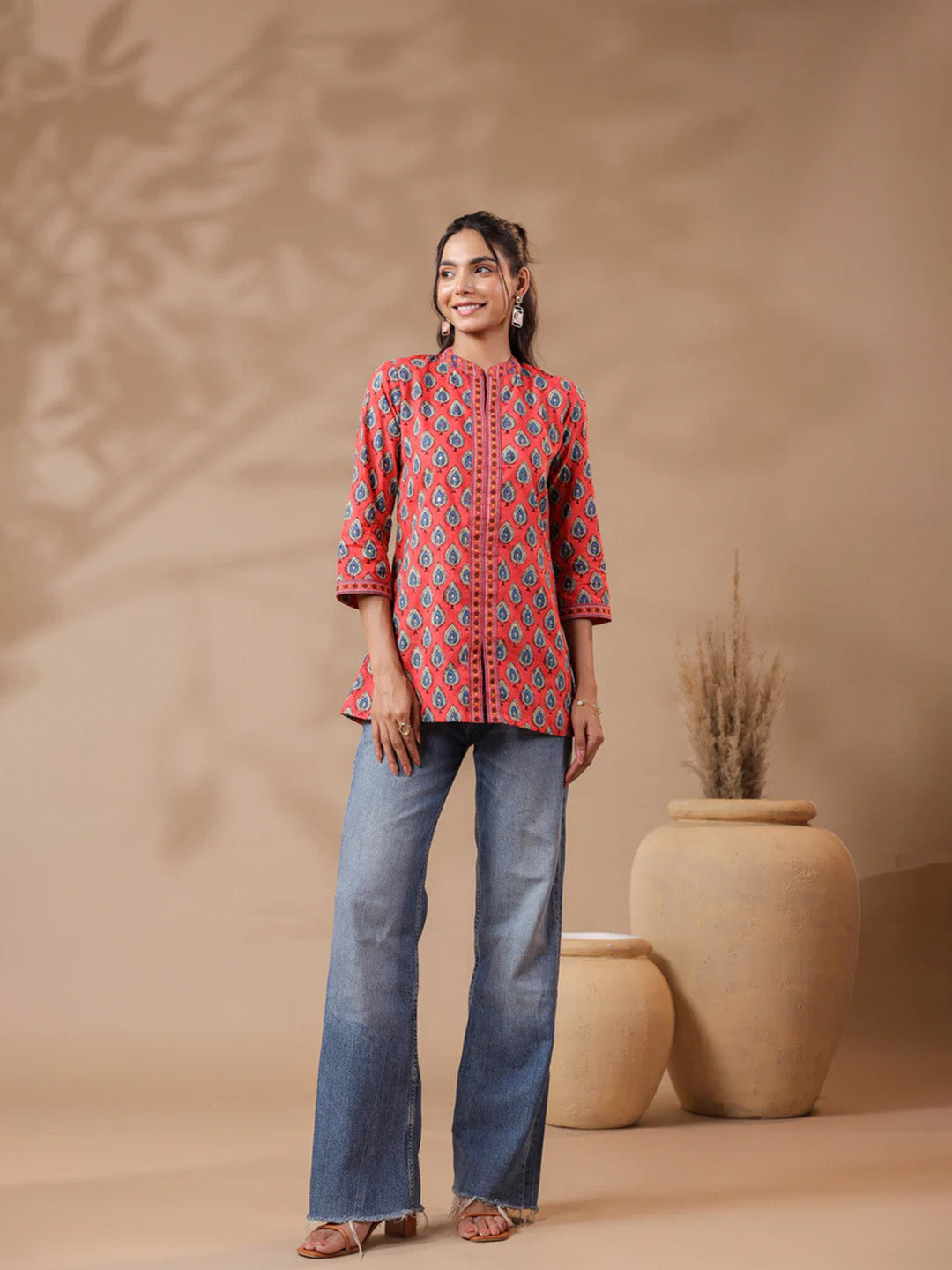 Peach Printed Cotton Top