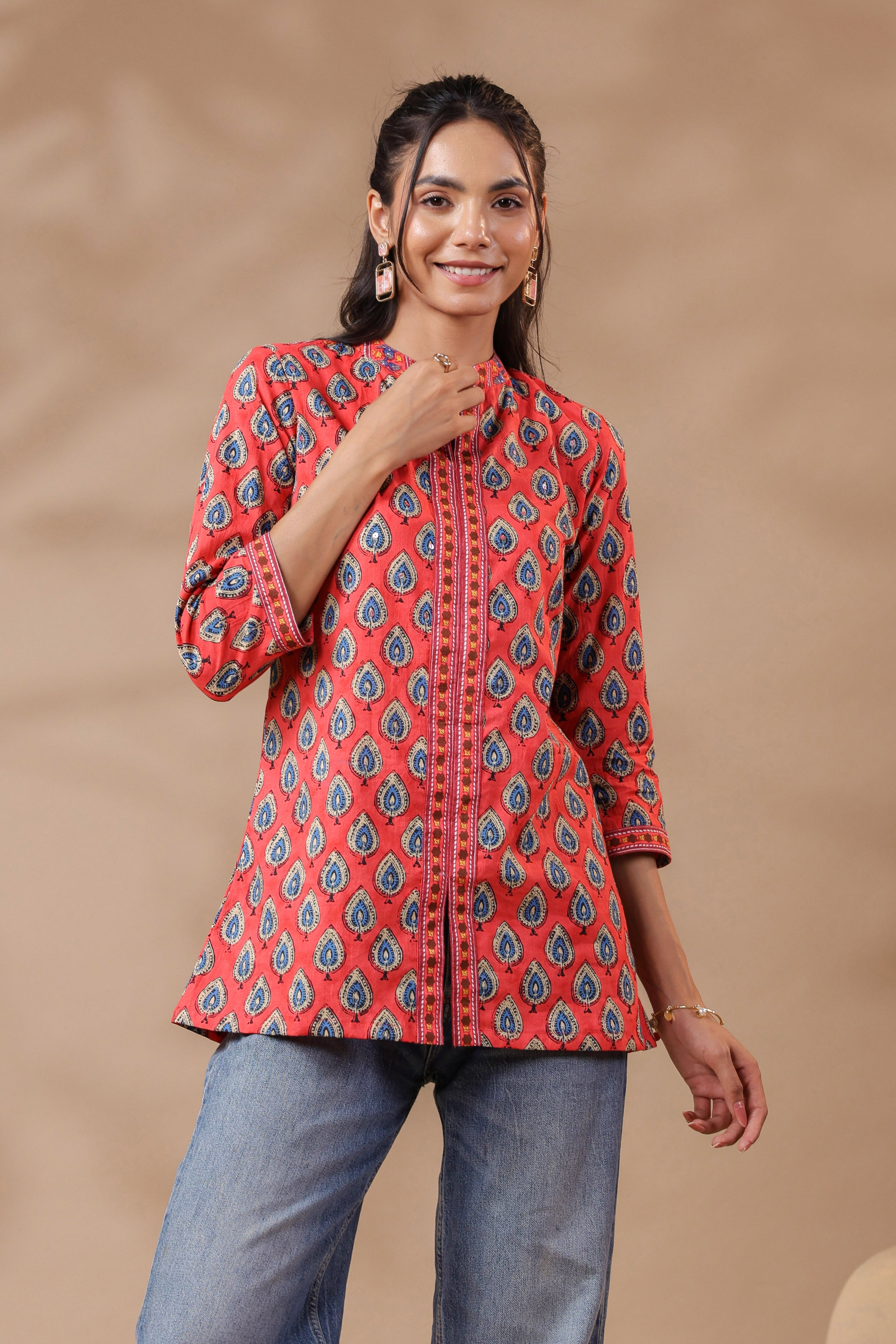 Peach Printed Cotton Top