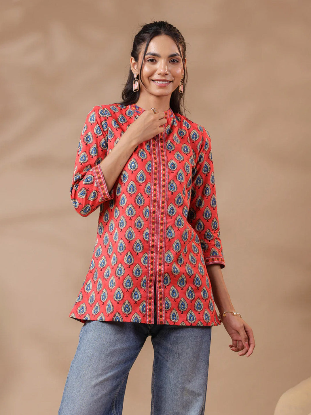 Peach Printed Cotton Top