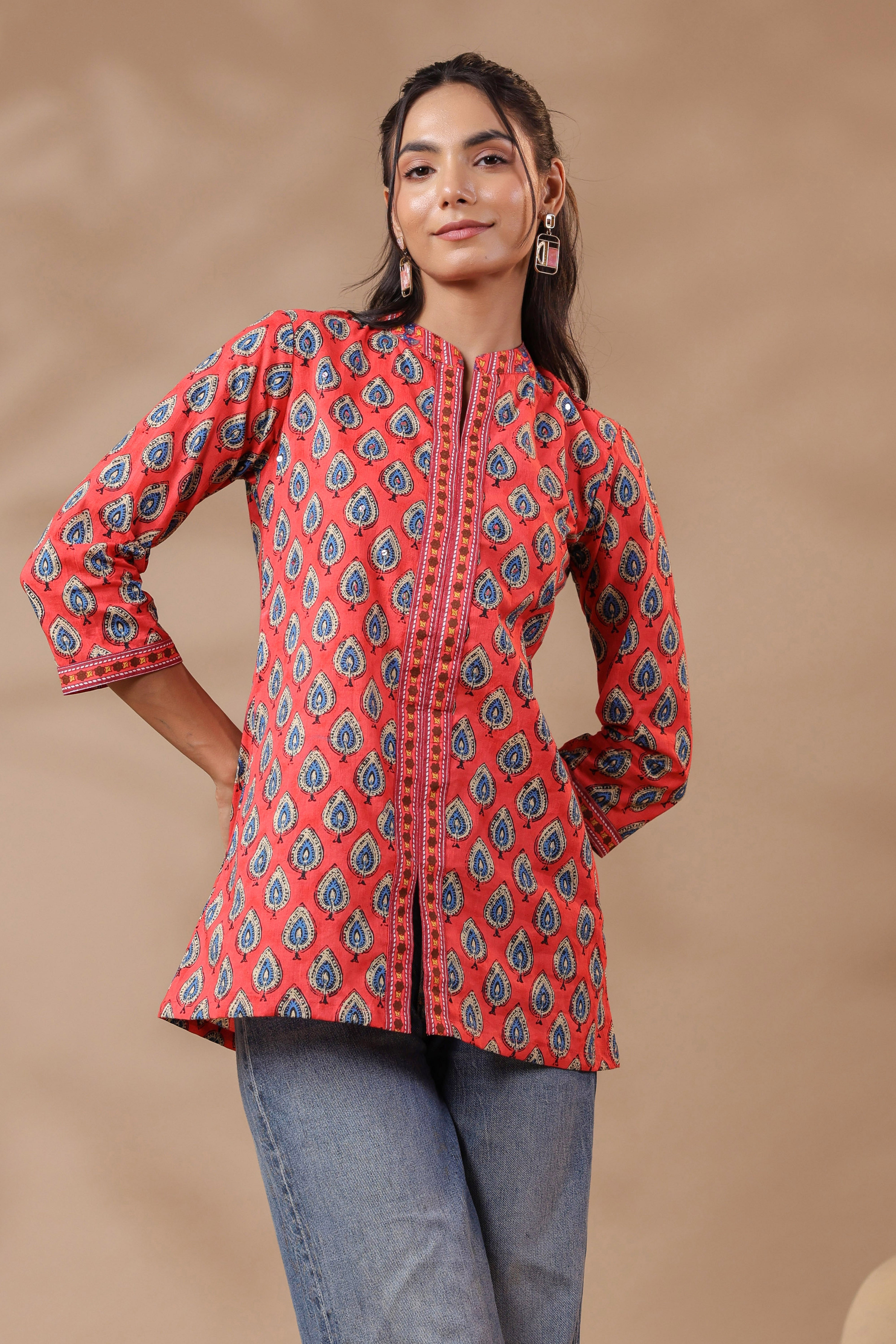 Peach Printed Cotton Top