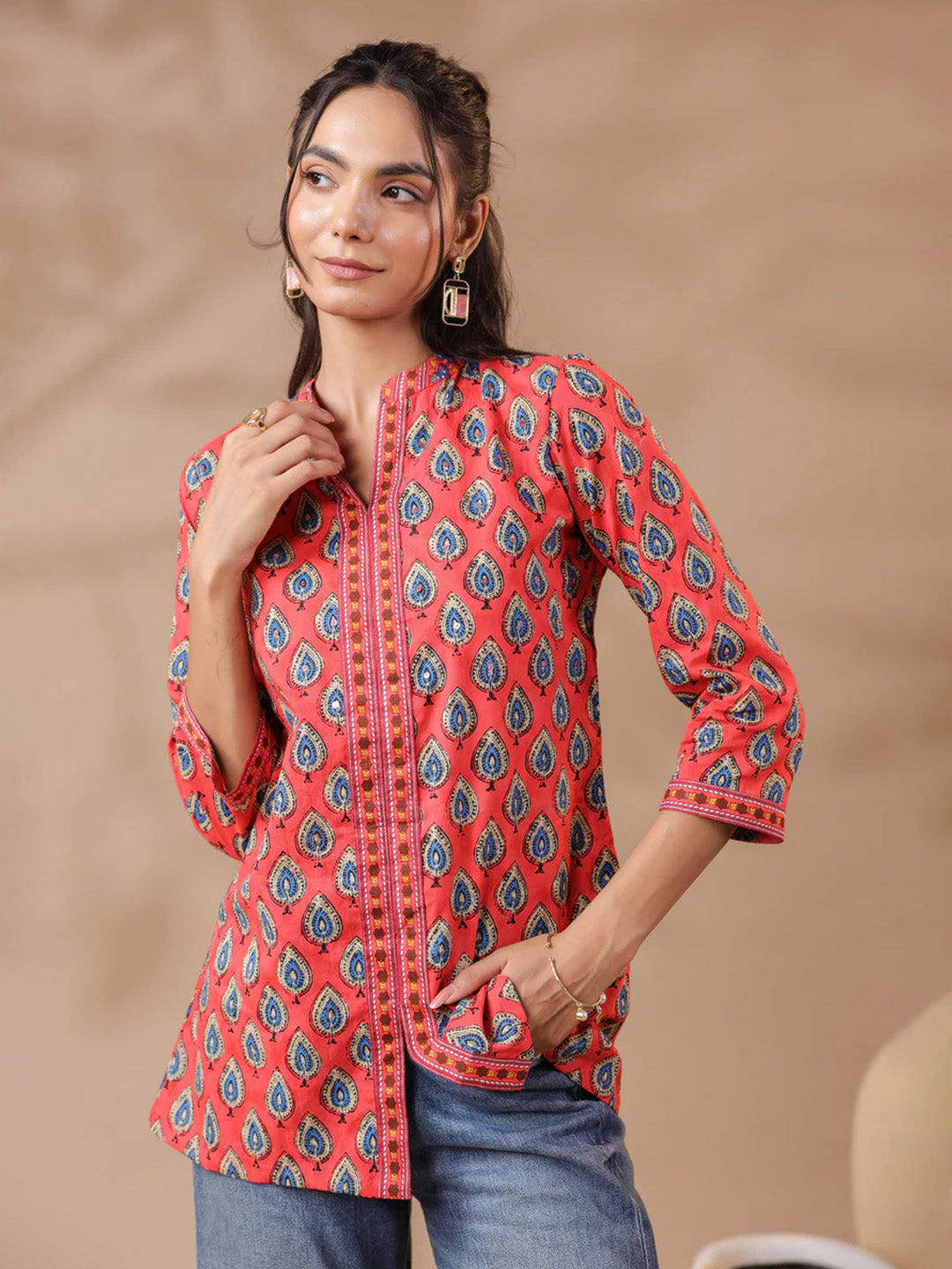 Peach Printed Cotton Top