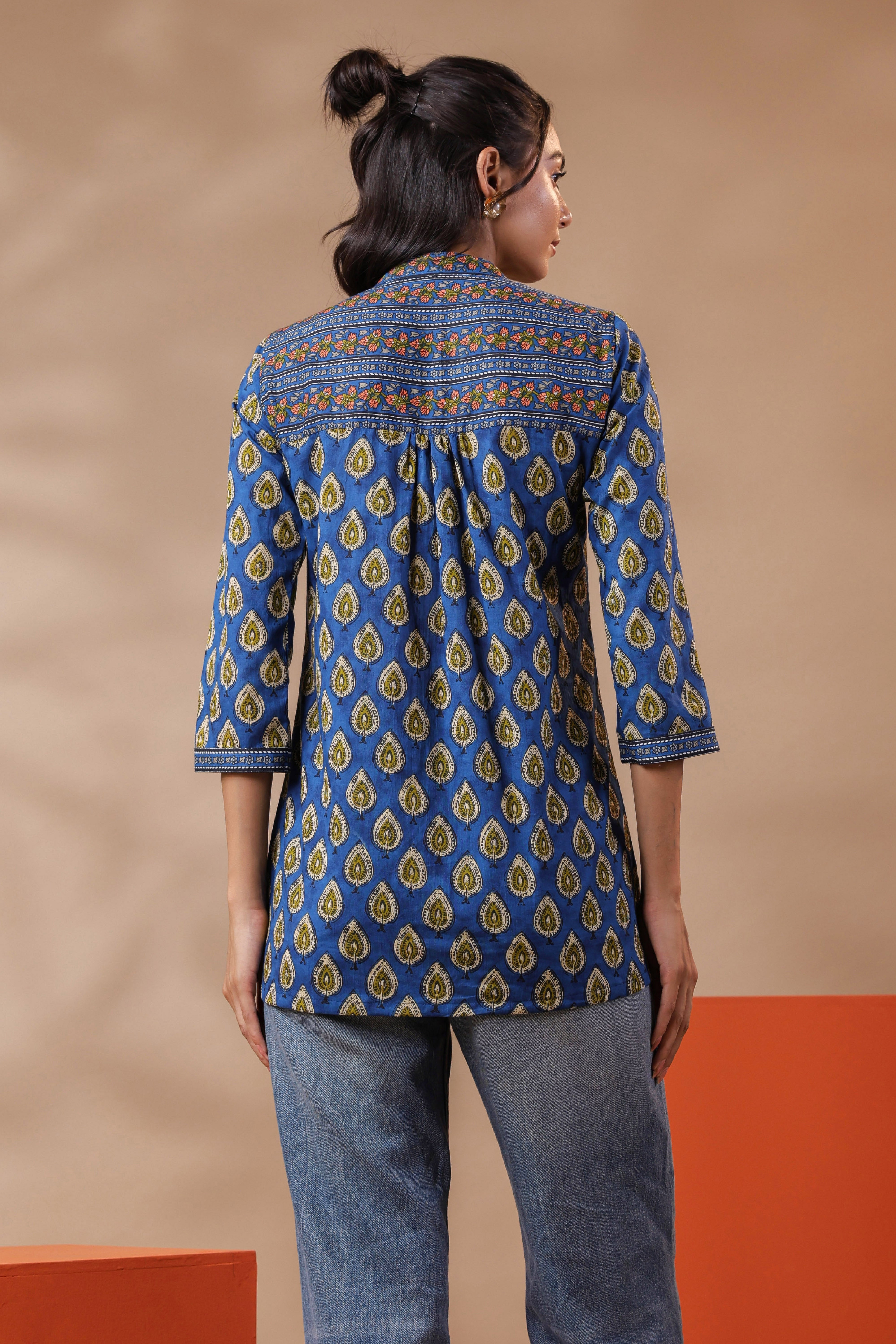 Blue Printed Cotton Top