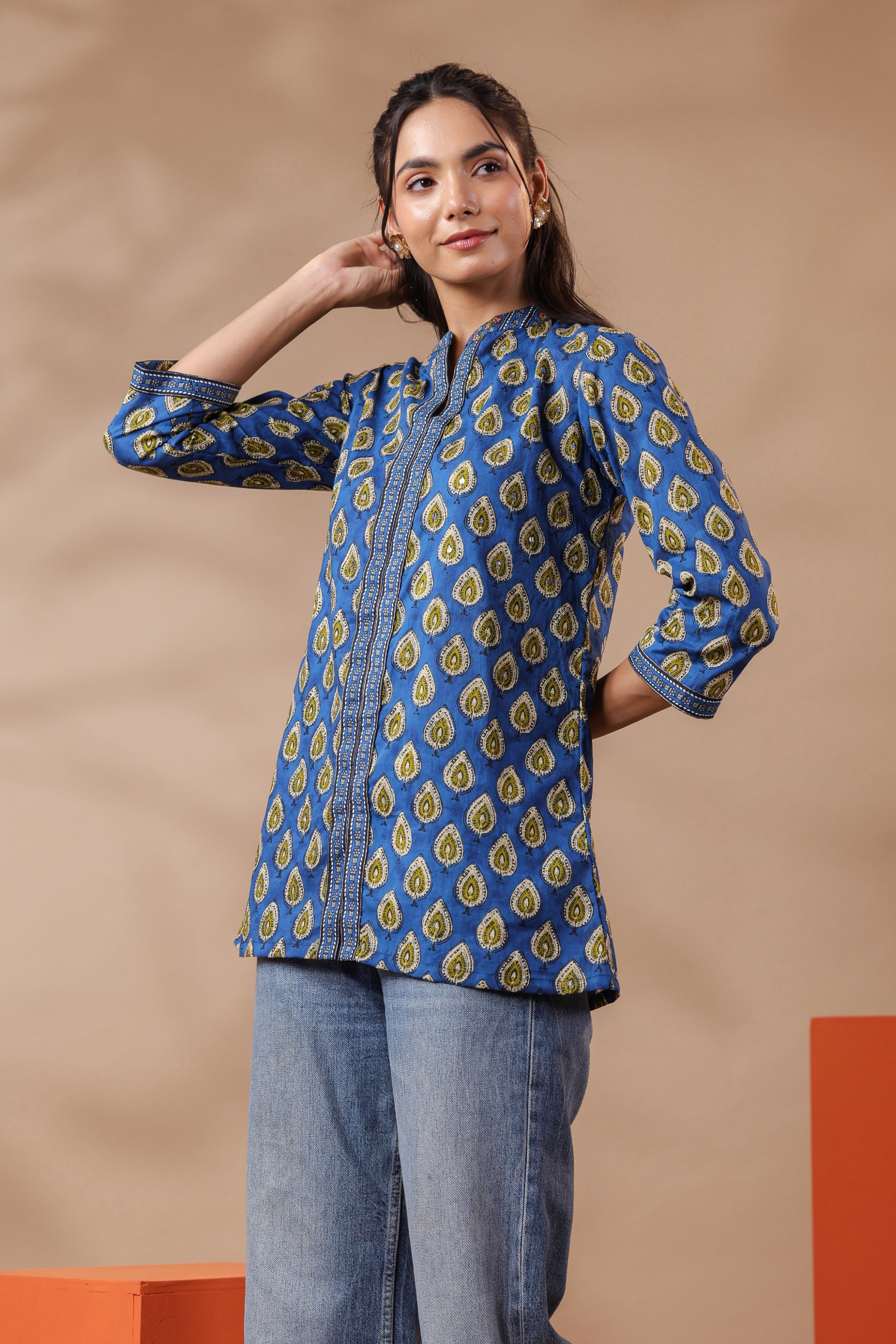 Blue Printed Cotton Top