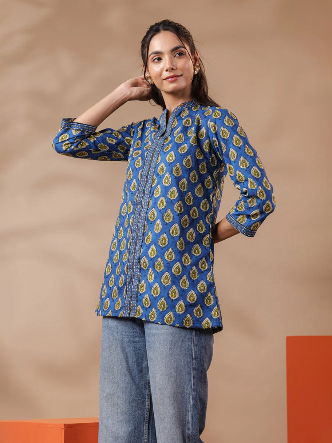 Blue Printed Cotton Top