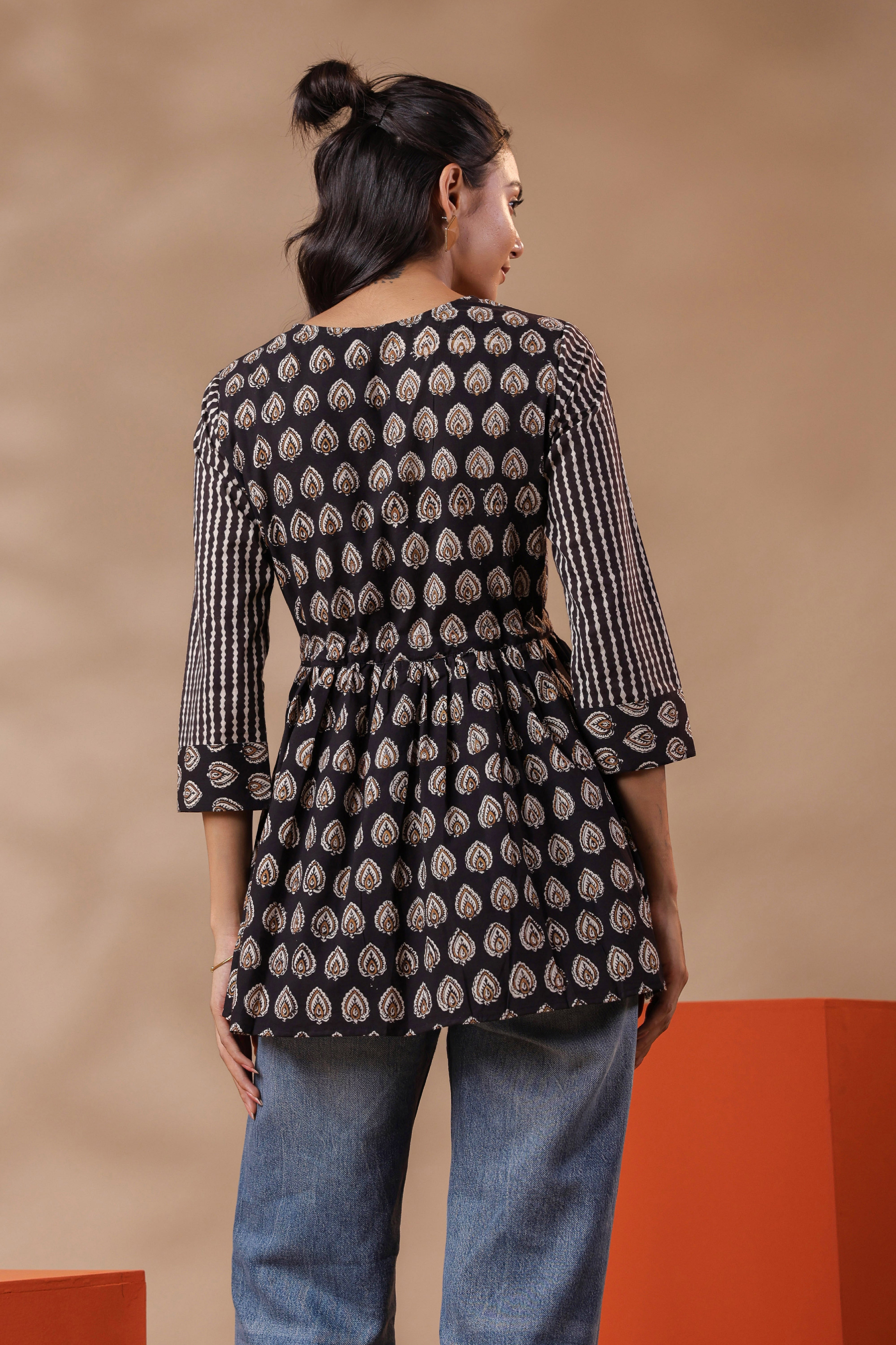 Bagru Printed Black Cotton Top