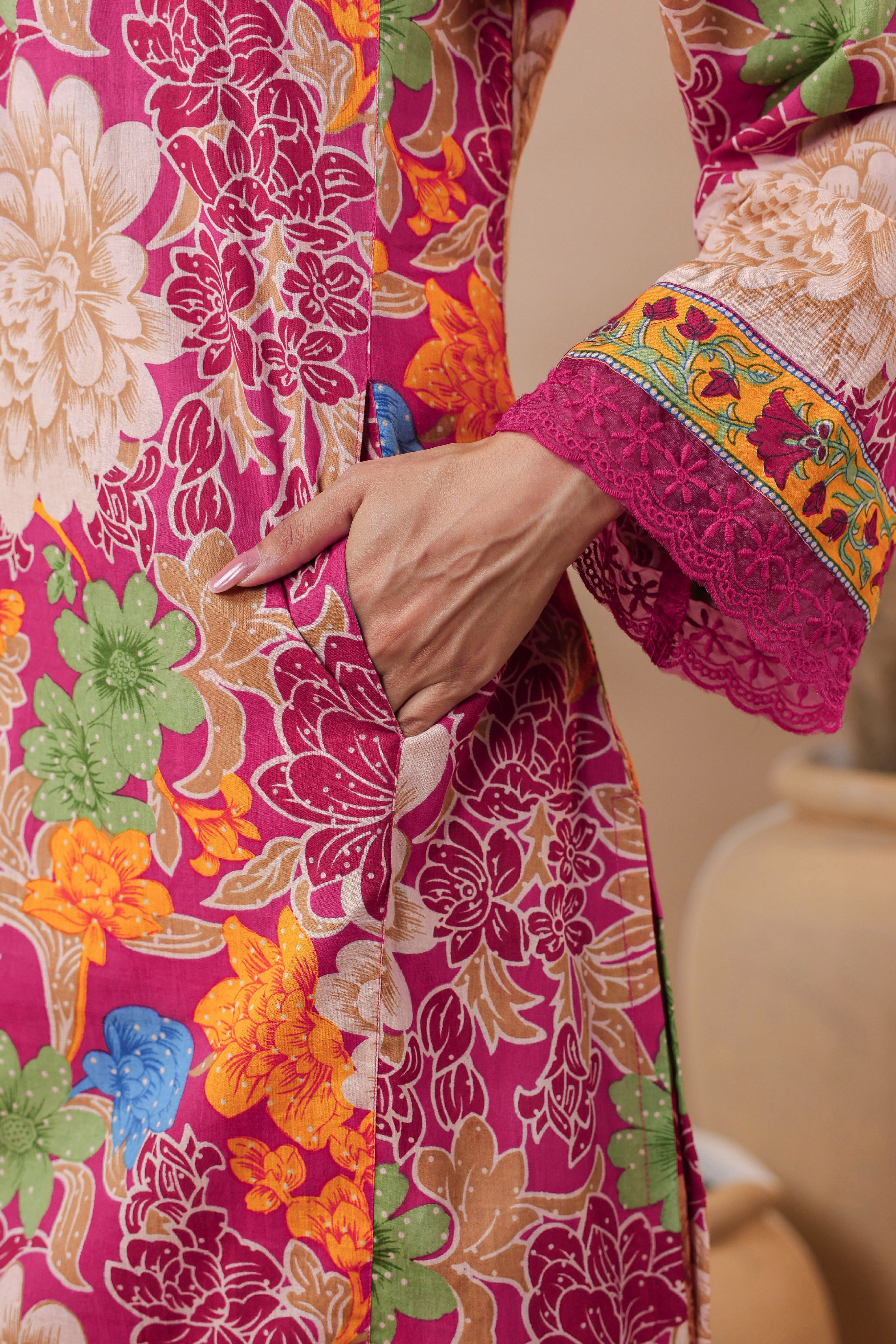 Pink Printed Pakistani-Style Suit Kurta Set