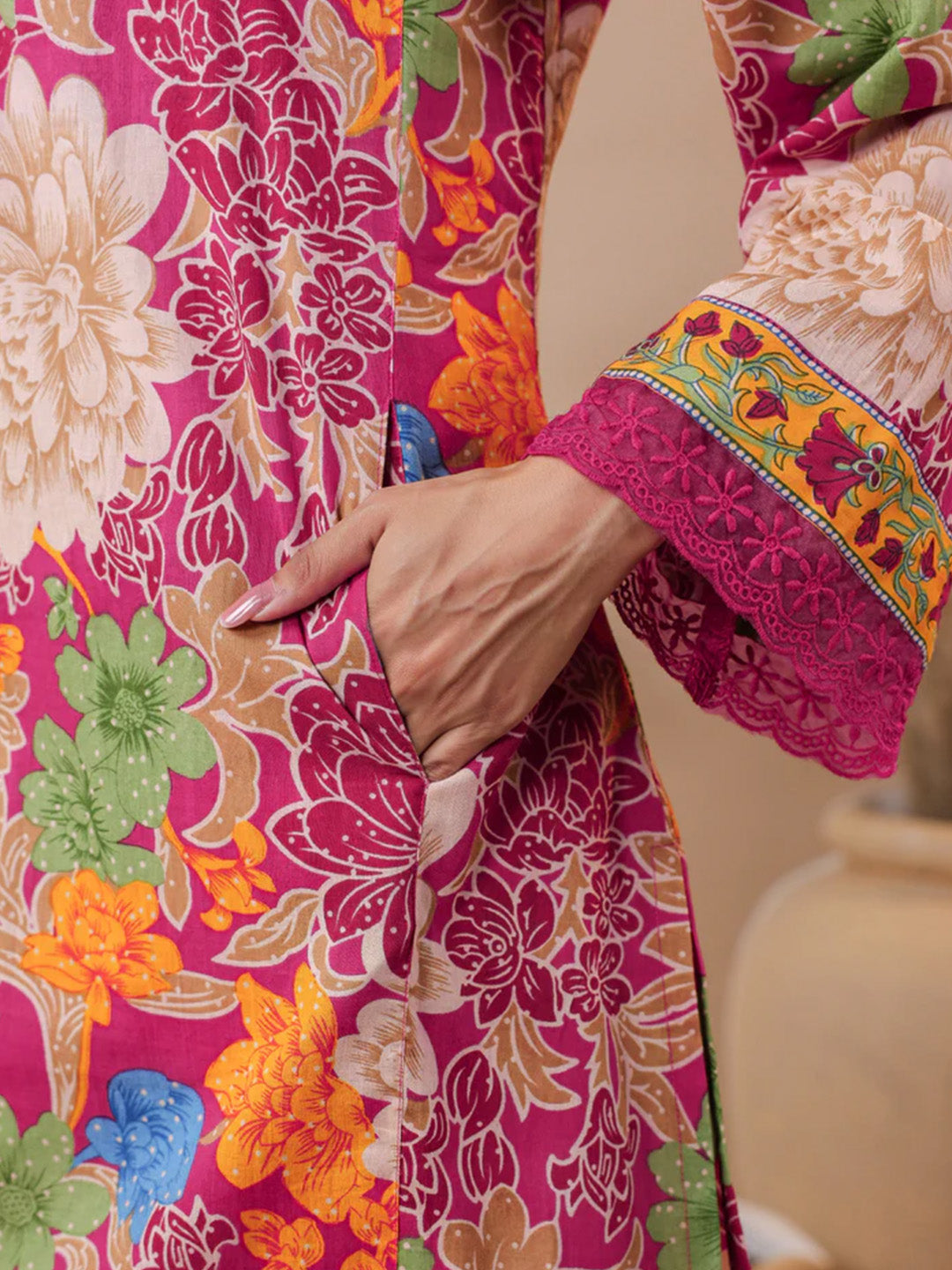 Pink Printed Pakistani-Style Suit Kurta Set