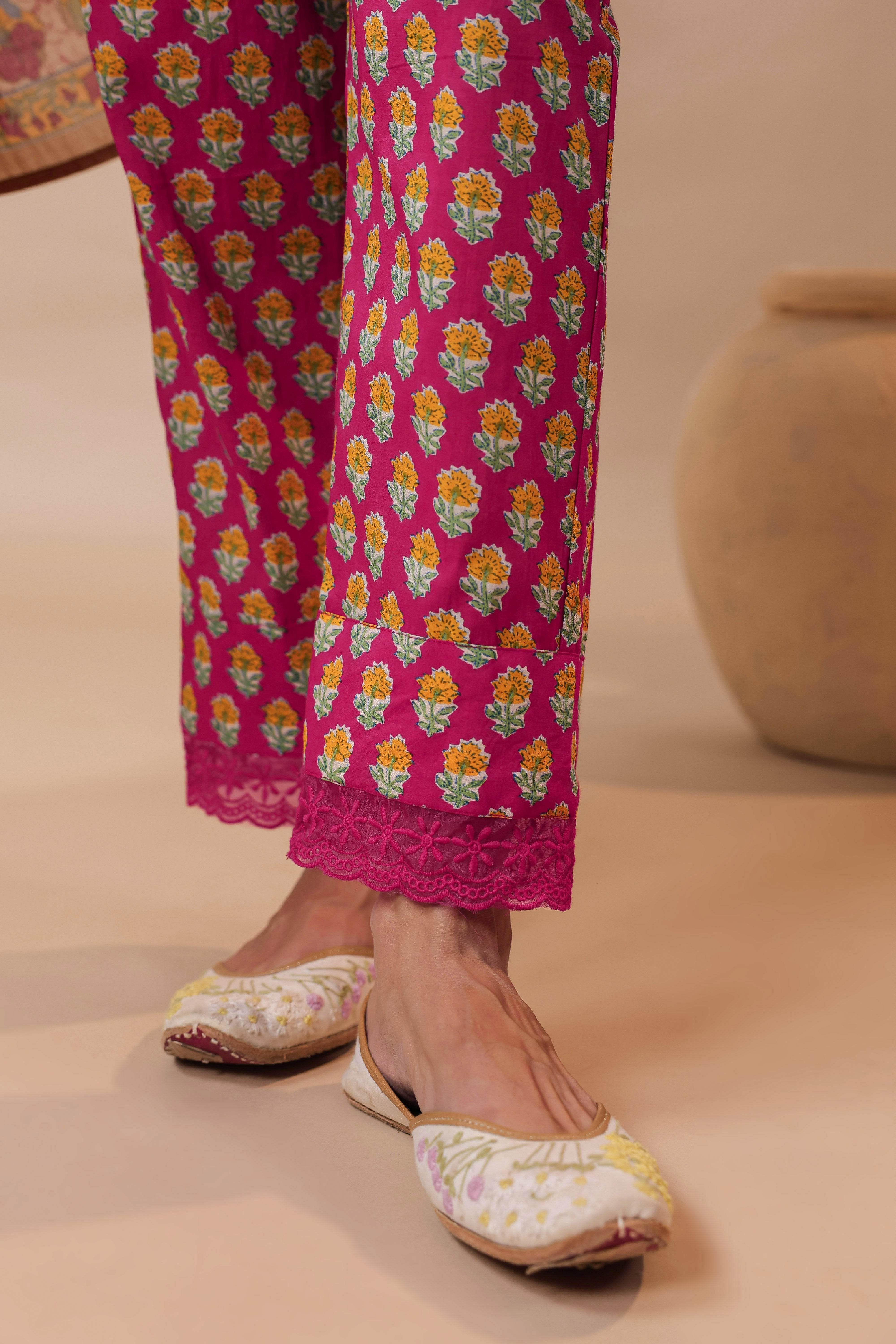 Pink Printed Pakistani-Style Suit Kurta Set